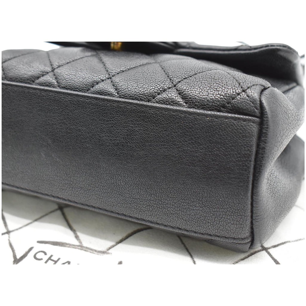 CHANEL Mini Trapezio Flap Quilted Sheepskin Leather Crossbody Bag Black
