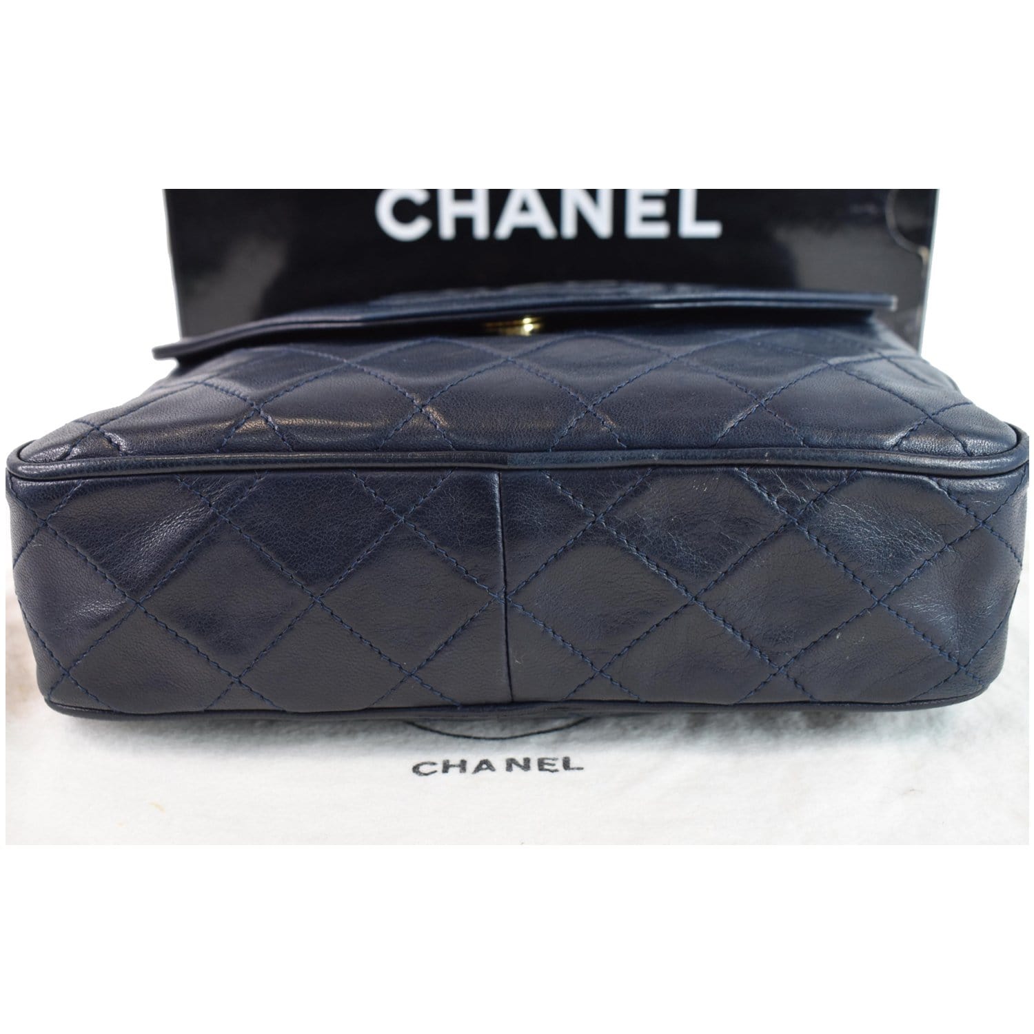 CHANEL Vintage Front Pocket Lambskin Leather Camera Bag Blue
