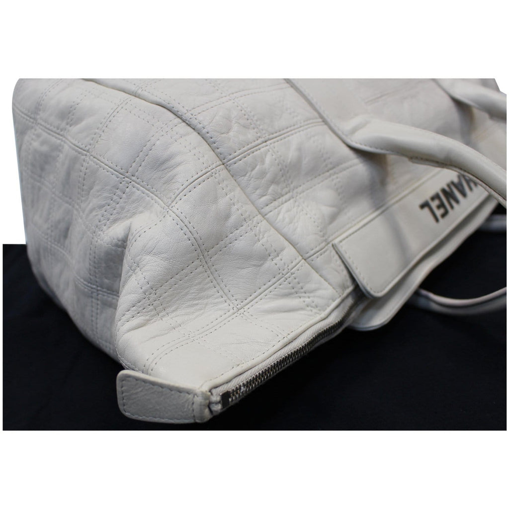 CHANEL Square Stitched Lax Lambskin Tote Bag White