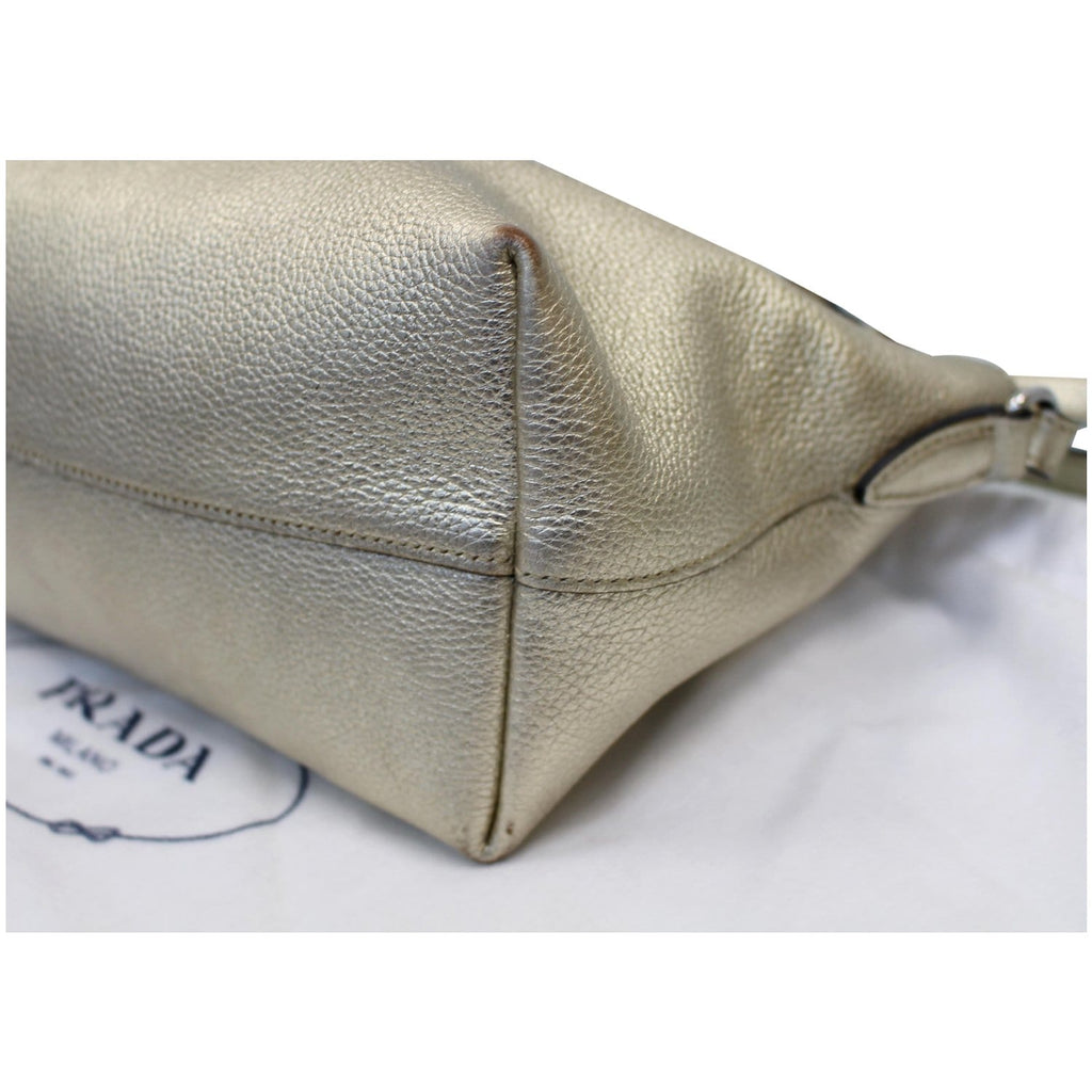 PRADA Small Daino Metallic Leather Tote Shoulder Bag Silver - Last Call