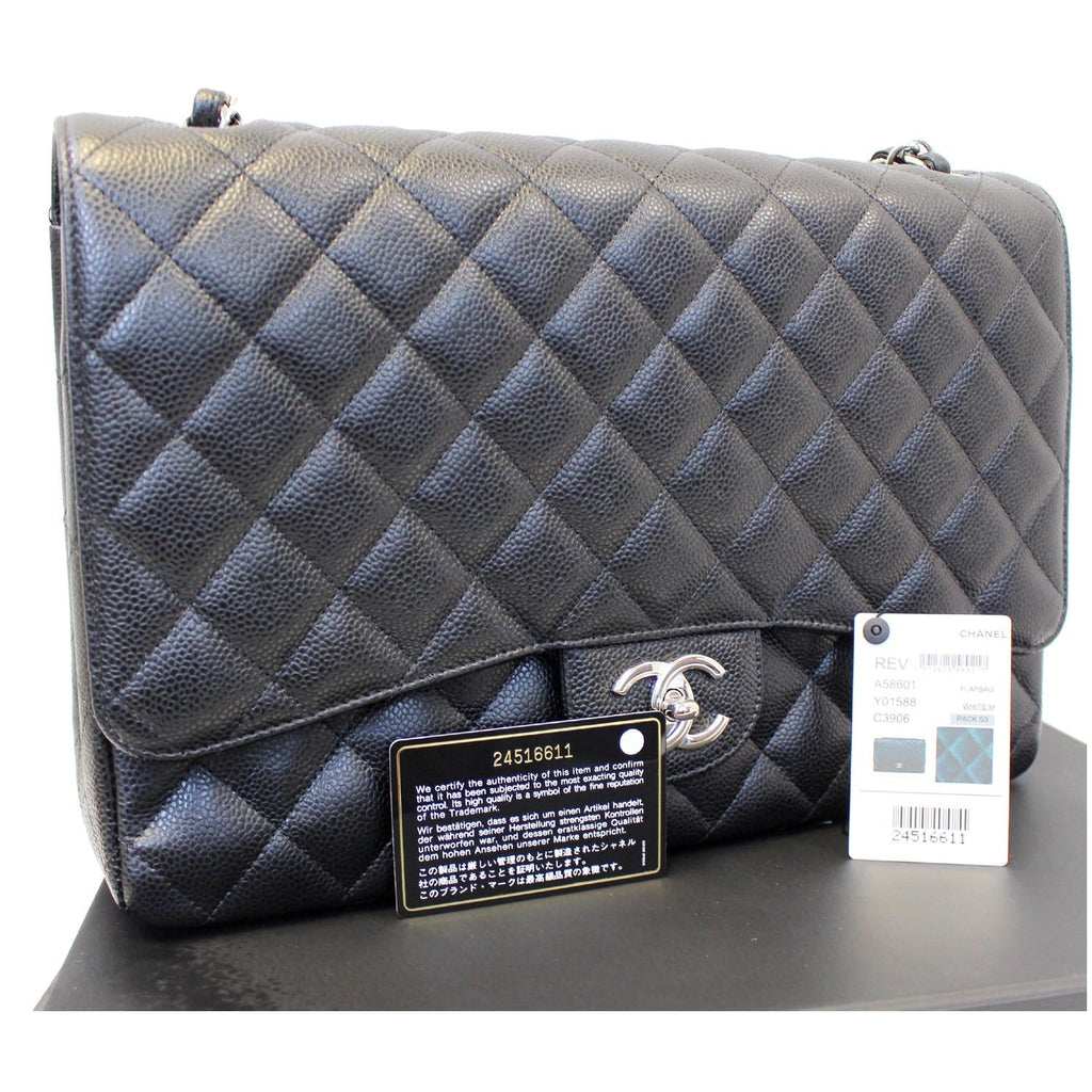CHANEL Classic Maxi Jumbo Double Flap Caviar Leather Shoulder Bag