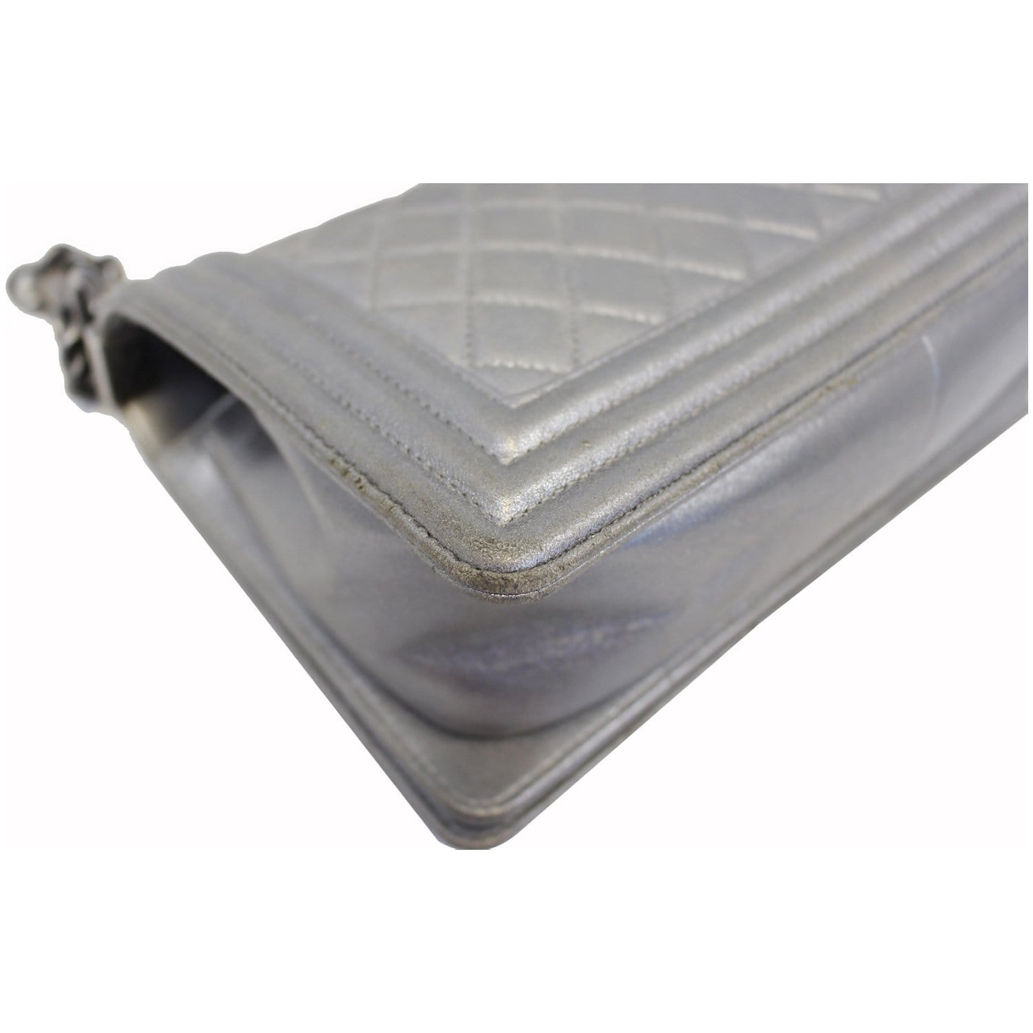 CHANEL Boy Medium Lambskin Leather Embroidered Shoulder Bag Silver - Last Call