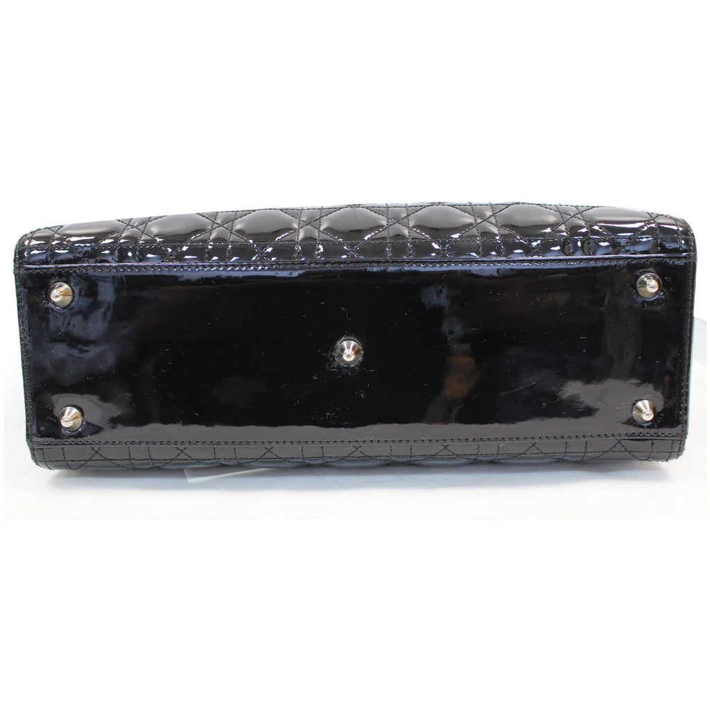 CHRISTIAN DIOR Lady Dior Large Quilted Patent Leather Shoulder Bag Black