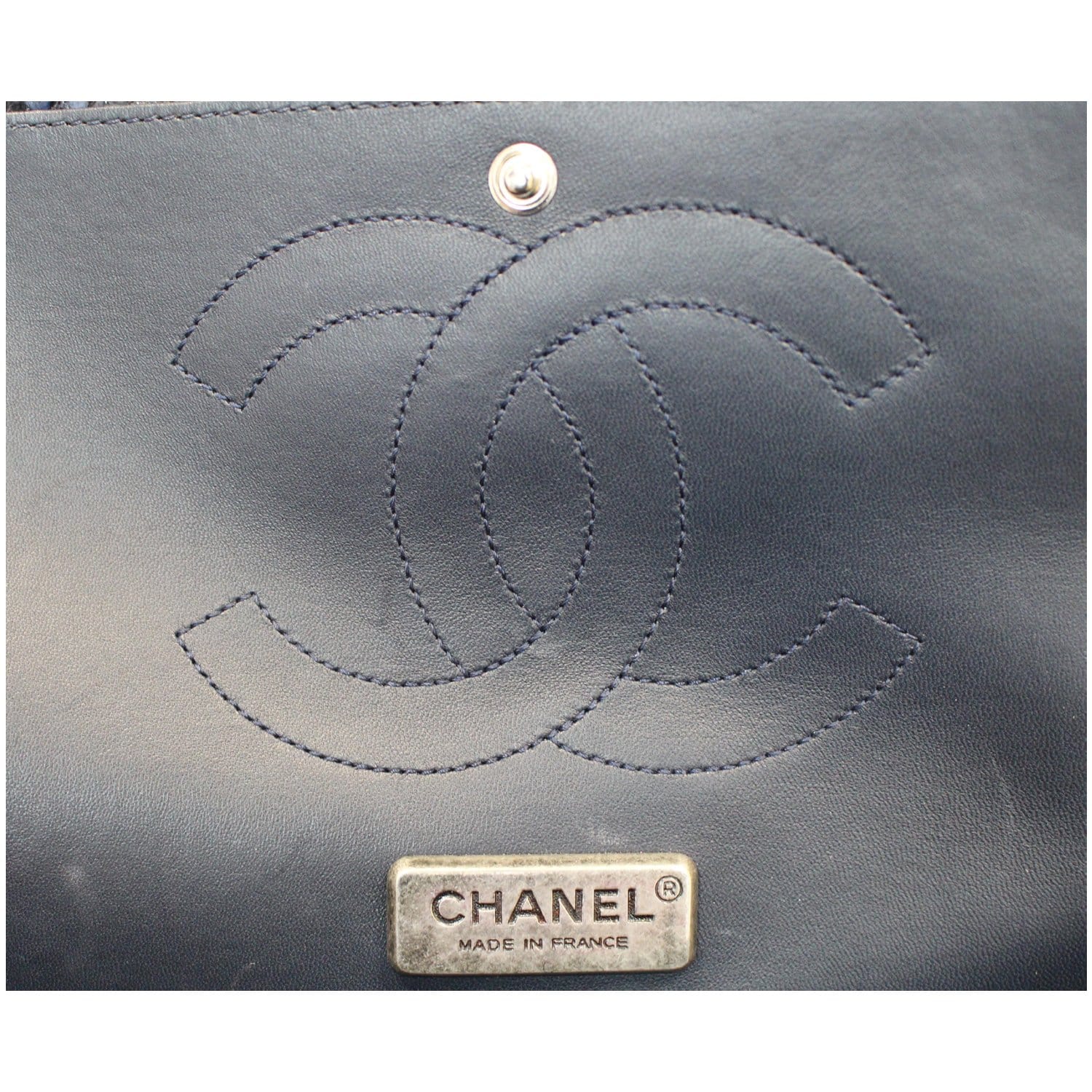 CHANEL Timeless Classic Double Flap Python Shoulder Bag Navy Blue