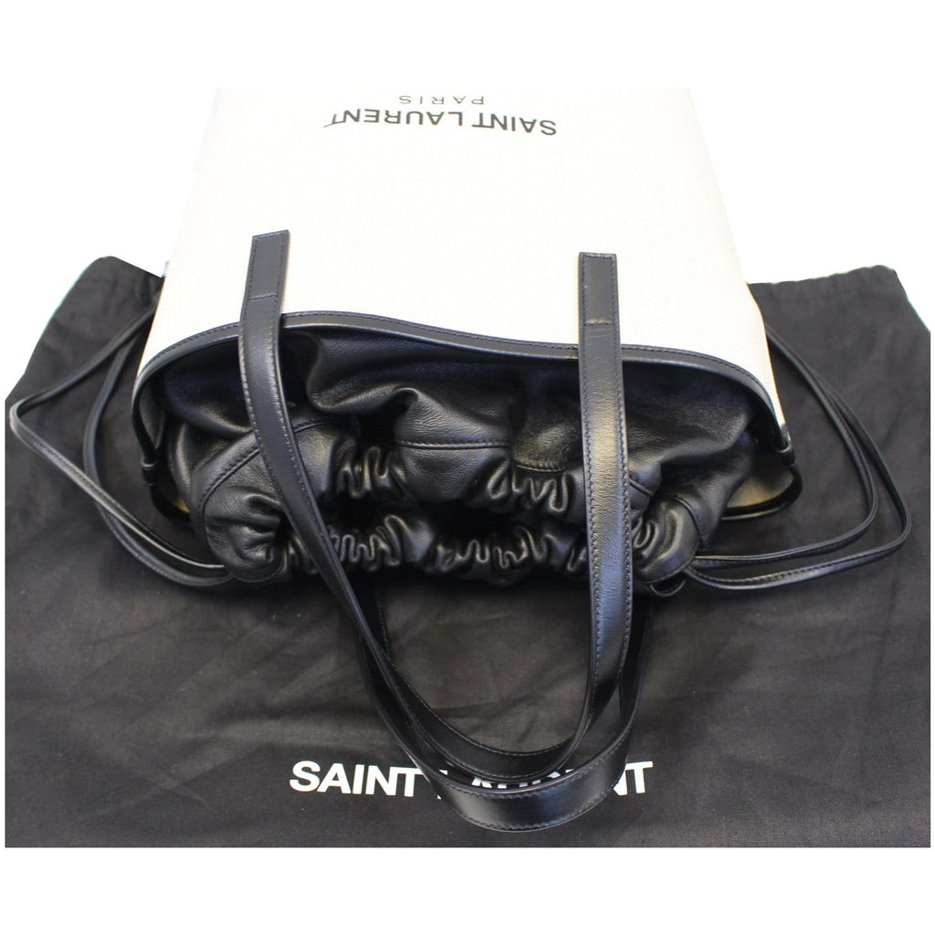 YVES SAINT LAURENT Teddy Canvas/Leather Drawstring Shopping Tote White/Black - Last Call