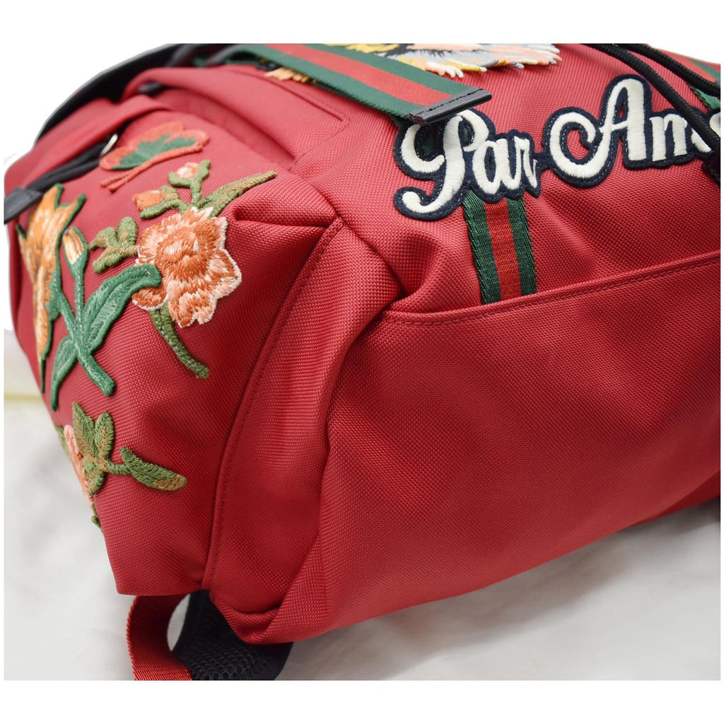 GUCCI L'Aveugle Par Amour Embroidered Nylon Double Buckle Backpack Red 429037