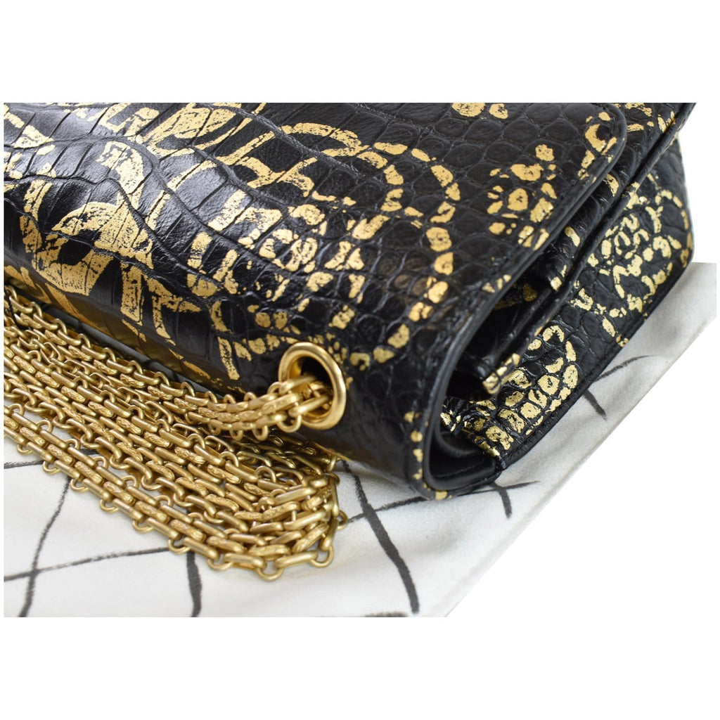 CHANEL Reissue 2.55 Flap Crocodile Embossed Graffiti Shoulder Bag Black