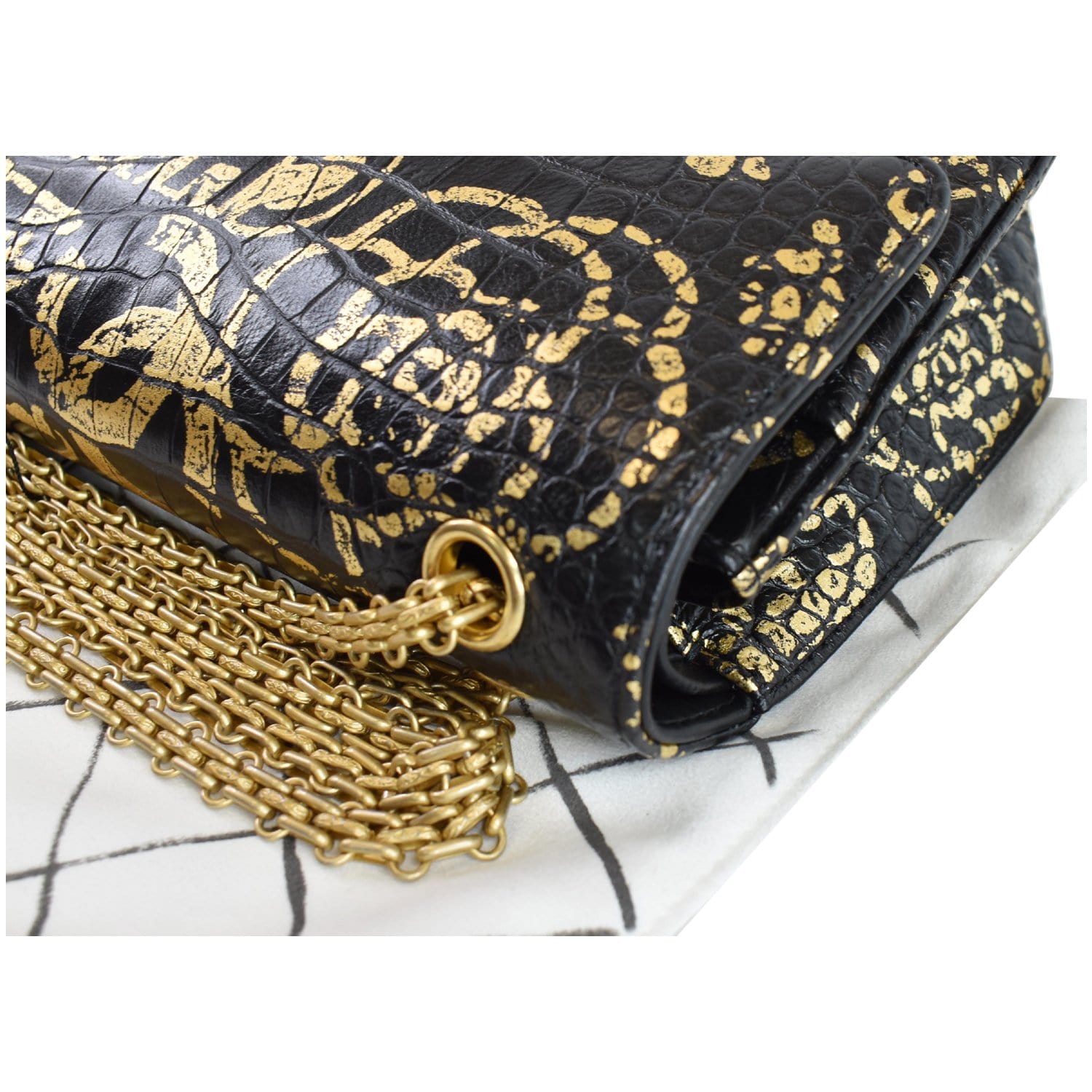 CHANEL Reissue 2.55 Flap Crocodile Embossed Graffiti Shoulder Bag Black