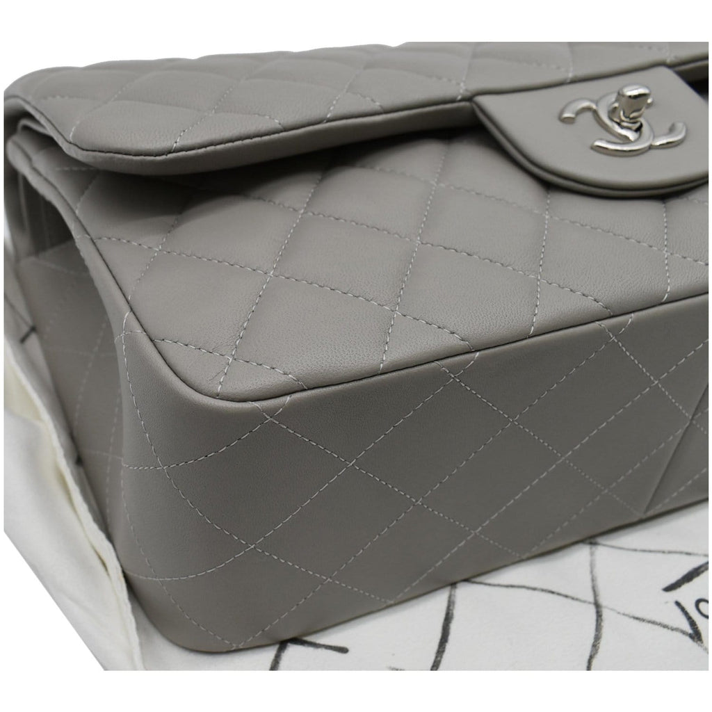 CHANEL Classic Jumbo Double Flap Lambskin Leather Shoulder Bag Grey