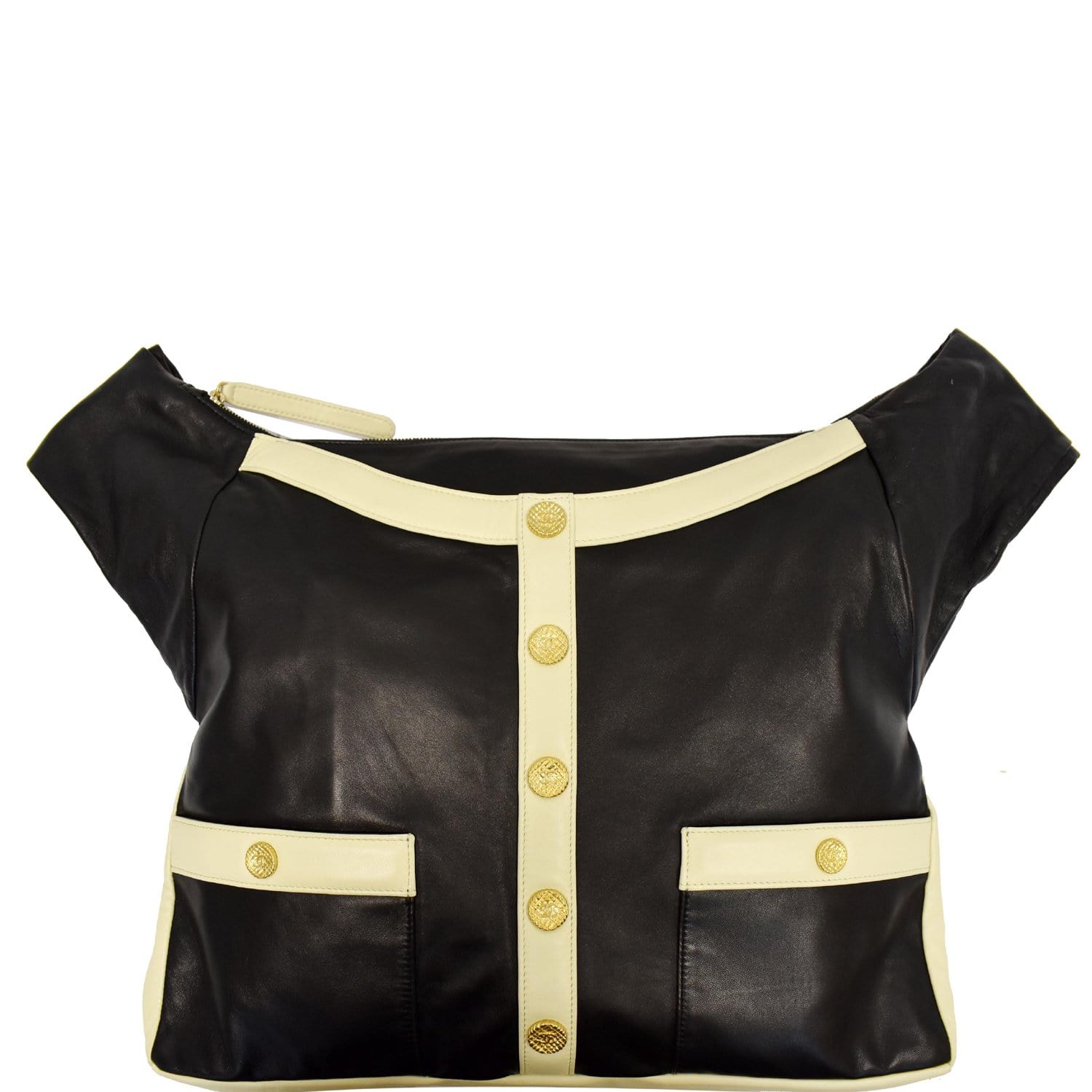 CHANEL Girl Large Lambskin Shoulder Bag Beige/Black