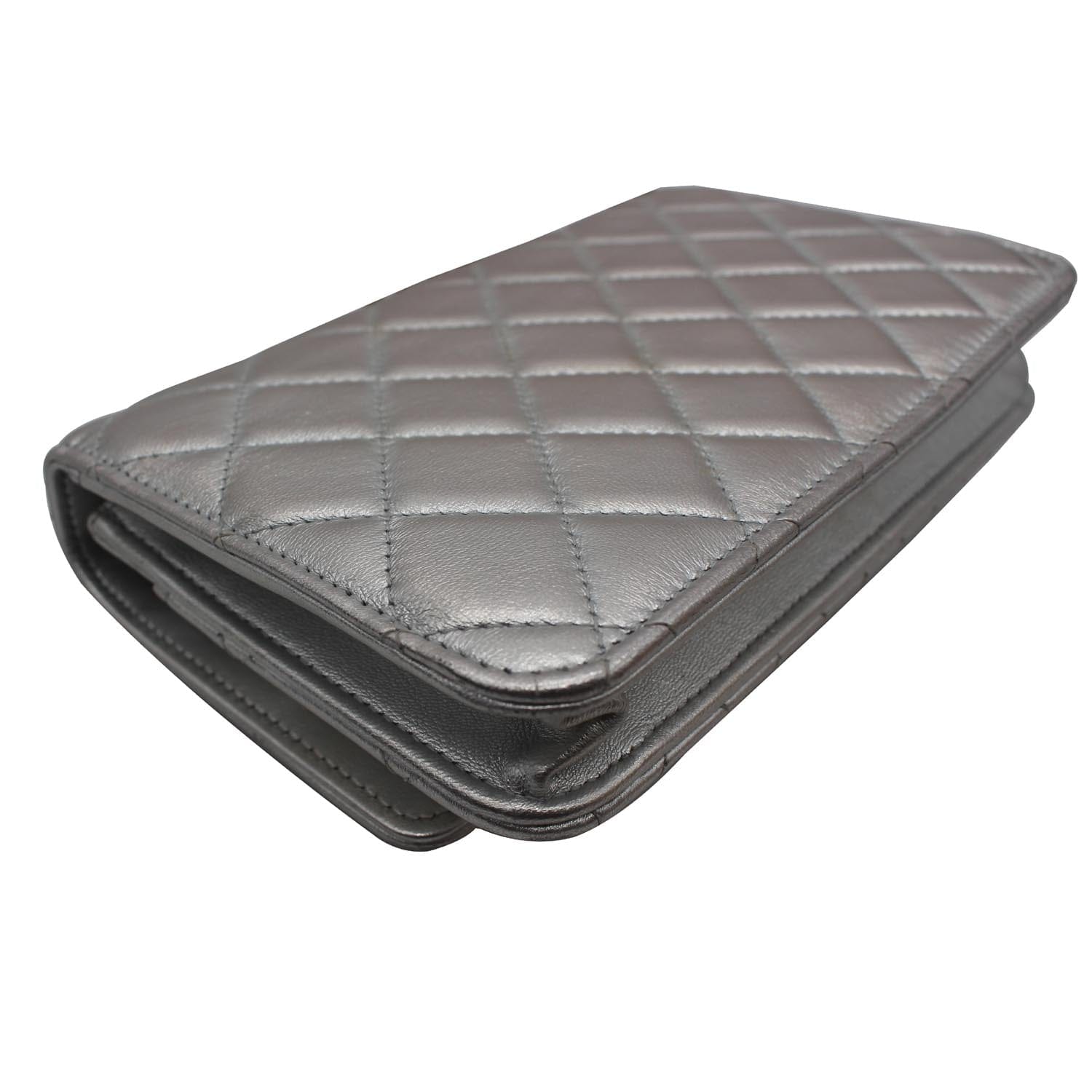 CHANEL Trendy CC Quilted Leather Wallet on Chain Crossbody Bag Silver