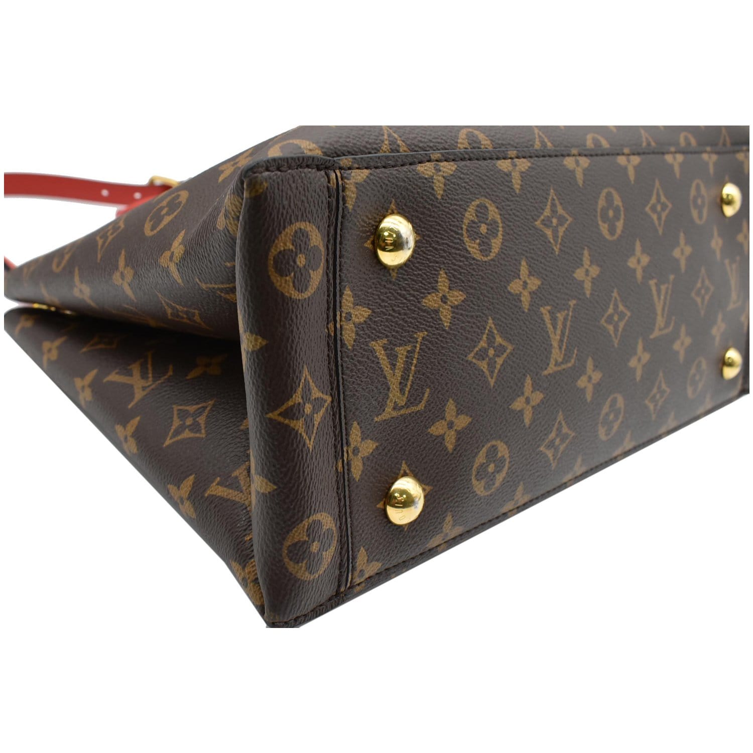LOUIS VUITTON Flower Monogram Canvas Tote Shoulder Bag Red