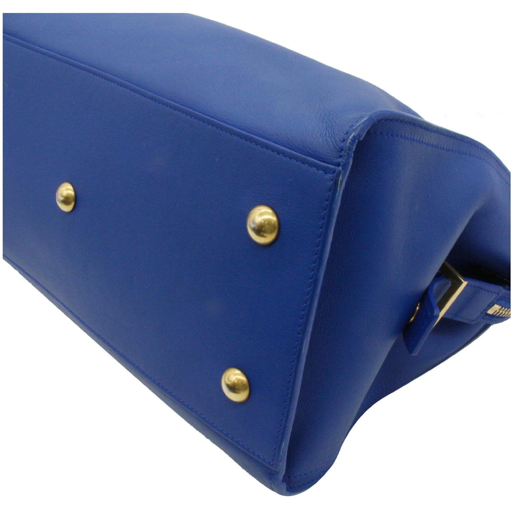 YVES SAINT LAURENT Cabas Y Small Calfskin Leather Tote Shoulder Bag Blue