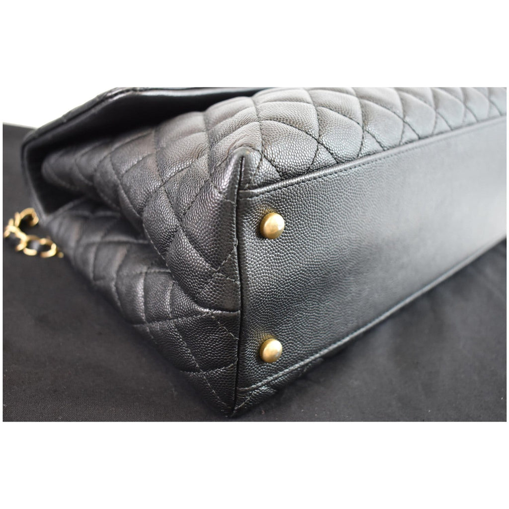 CHANEL Medium Coco Quilted Caviar Lizard Handle Shoulder Bag Black