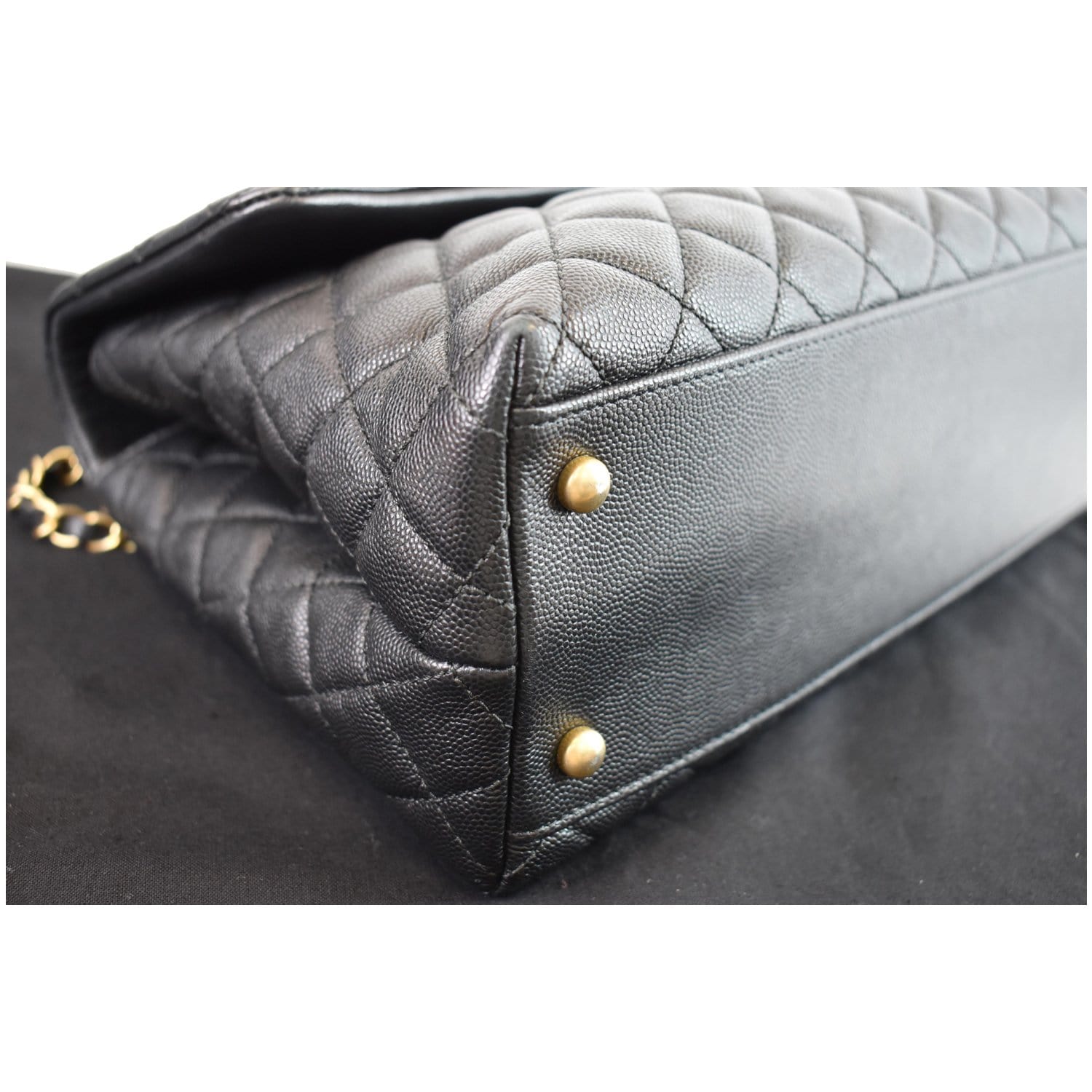 CHANEL Medium Coco Quilted Caviar Lizard Handle Shoulder Bag Black
