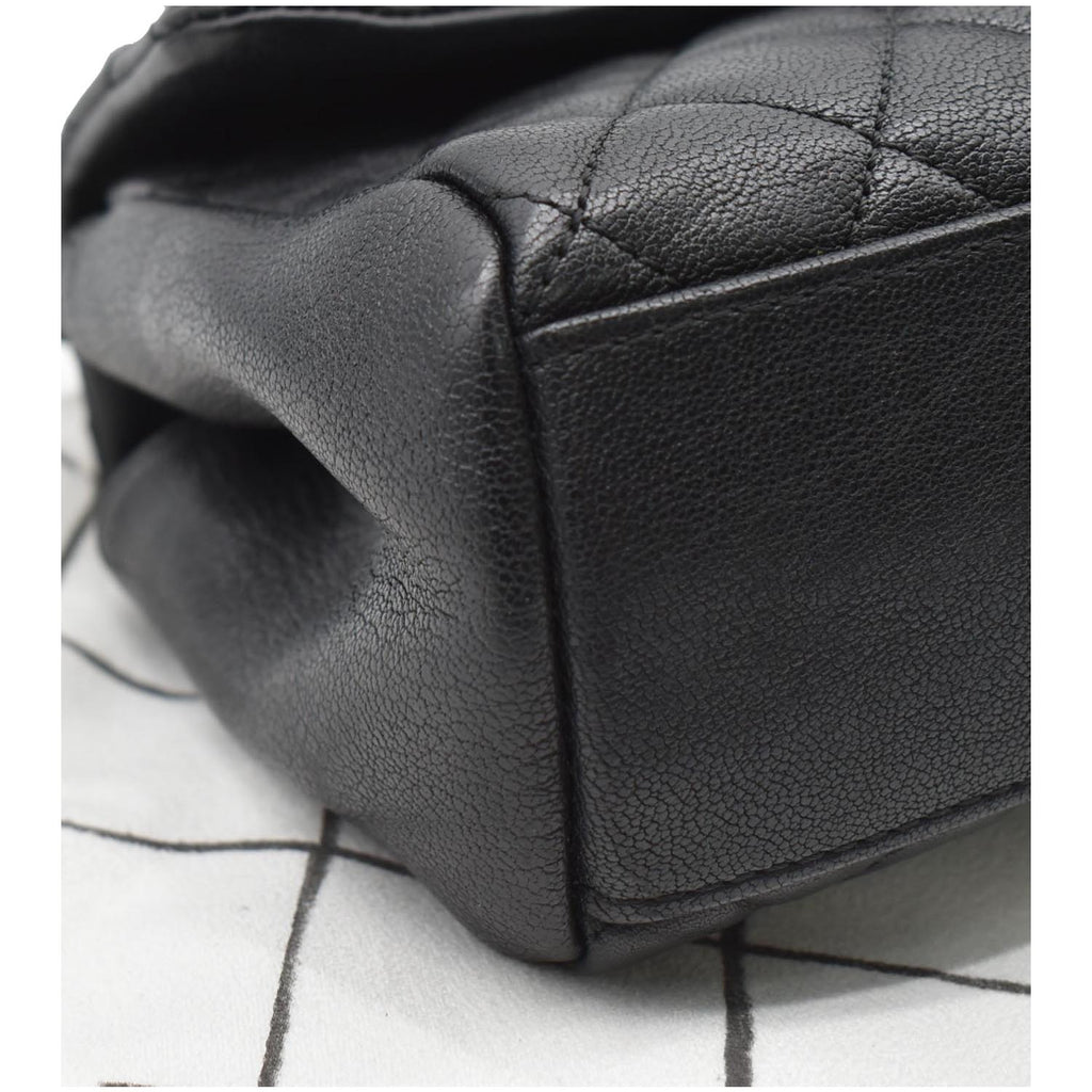 CHANEL Mini Trapezio Flap Quilted Sheepskin Leather Crossbody Bag Black