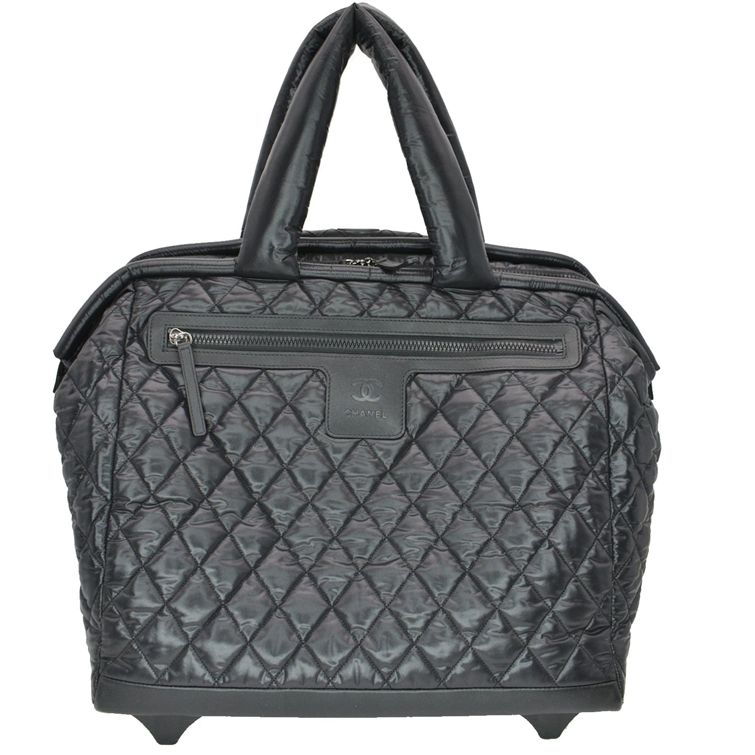 CHANEL Coco Cocoon Quilted Nylon Trolley Rolling Bag Black
