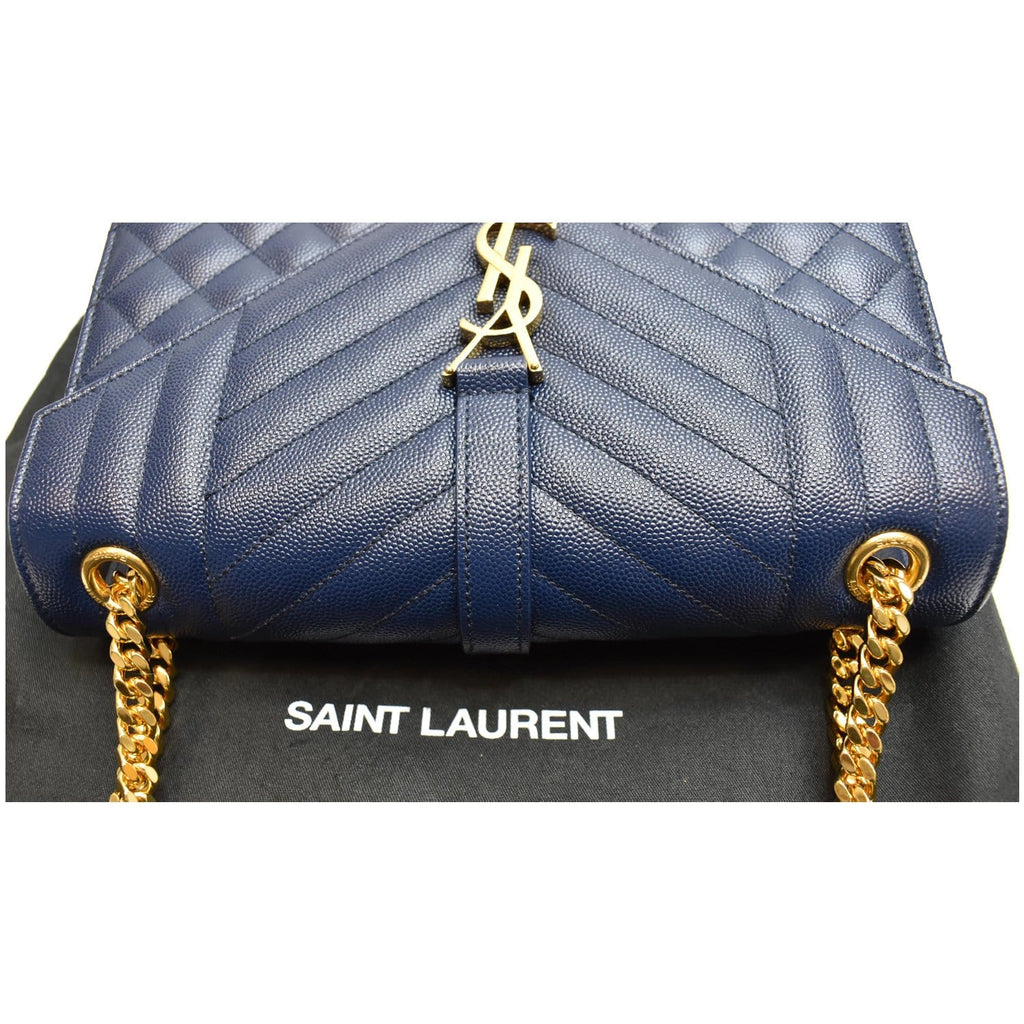 YVES SAINT LAURENT Envelope Chain Medium Leather Shoulder Bag Blue