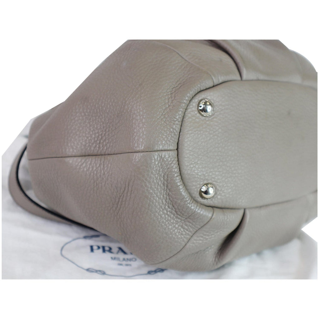 PRADA Vitello Daino Leather Tote Crossbody Bag Taupe BN2792