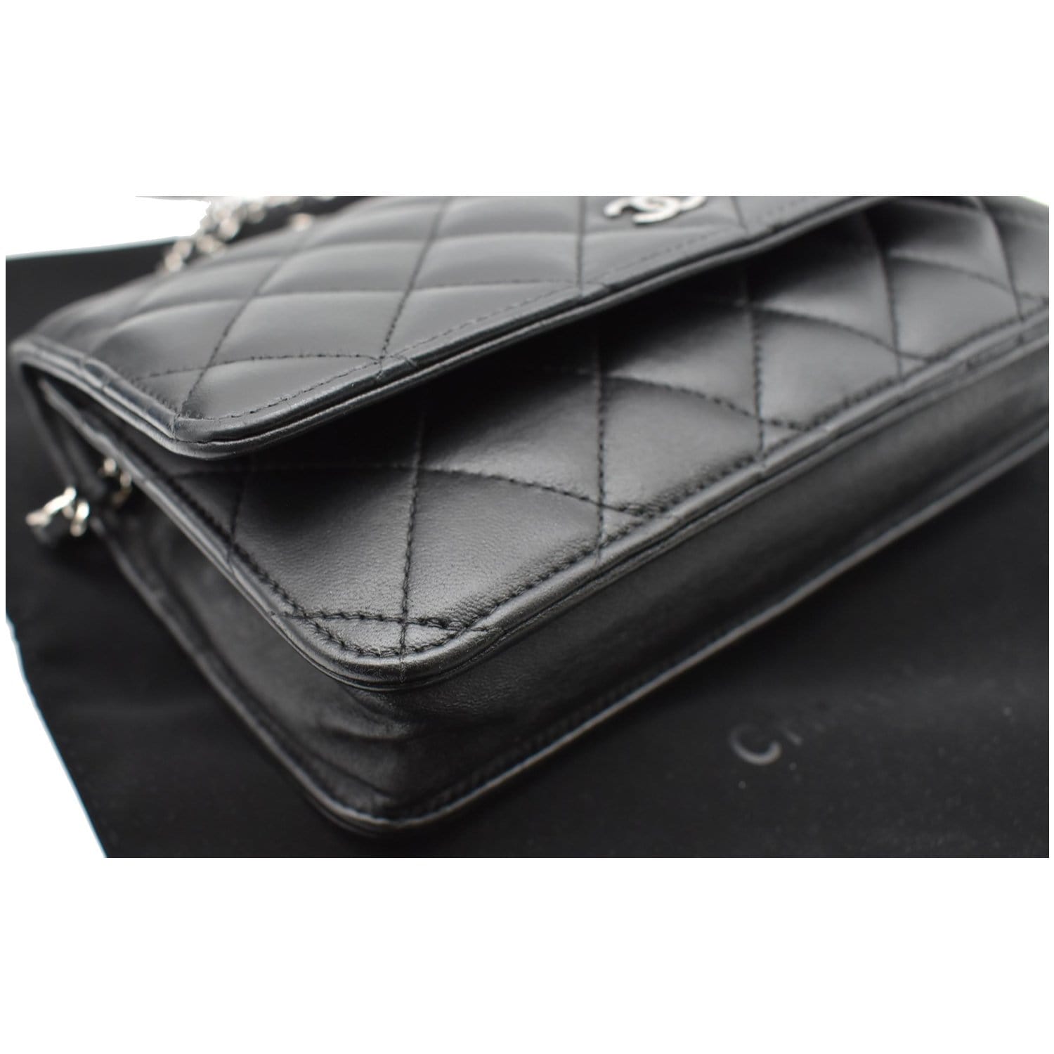 CHANEL WOC Lambskin Leather Chain Crossbody Bag Black