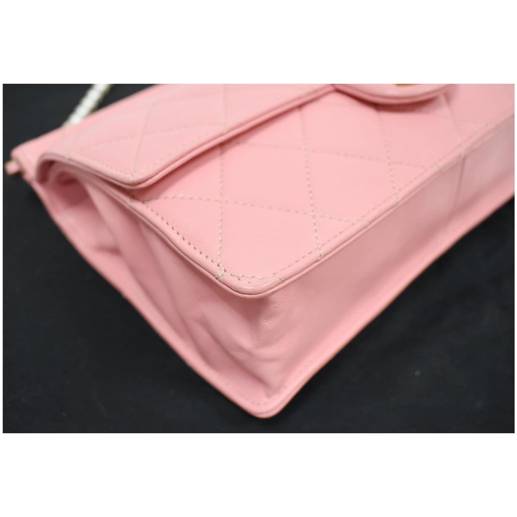 CHANEL Matelasse Costume Pearl Leather Shoulder Bag Pink