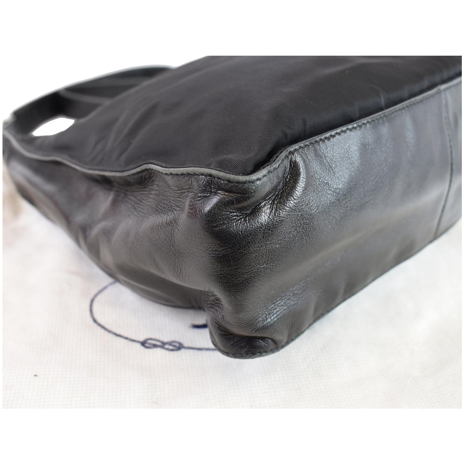 PRADA Nylon Leather Strap Shoulder Bag Black