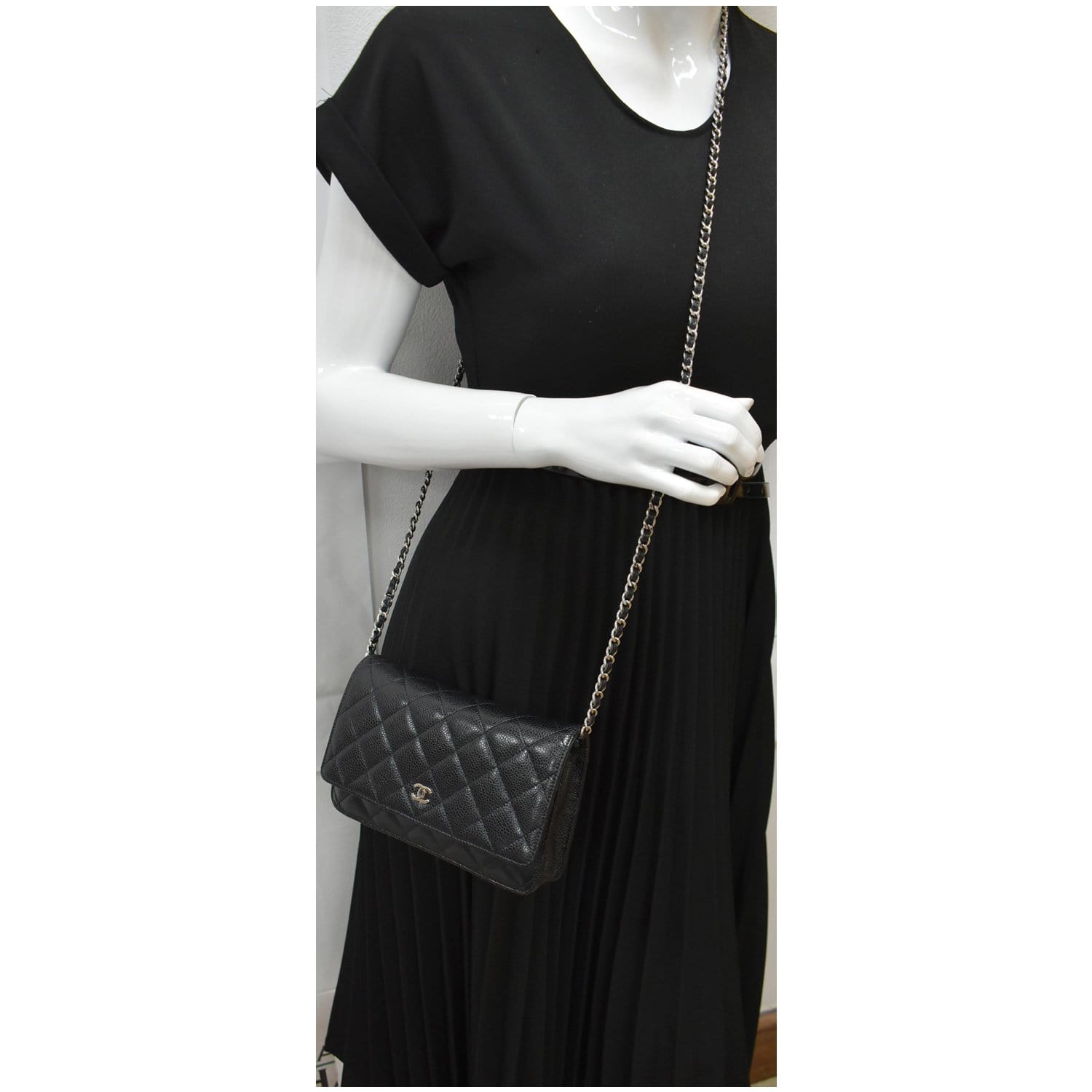 CHANEL Wallet on Chain Caviar Leather Crossbody Bag Black
