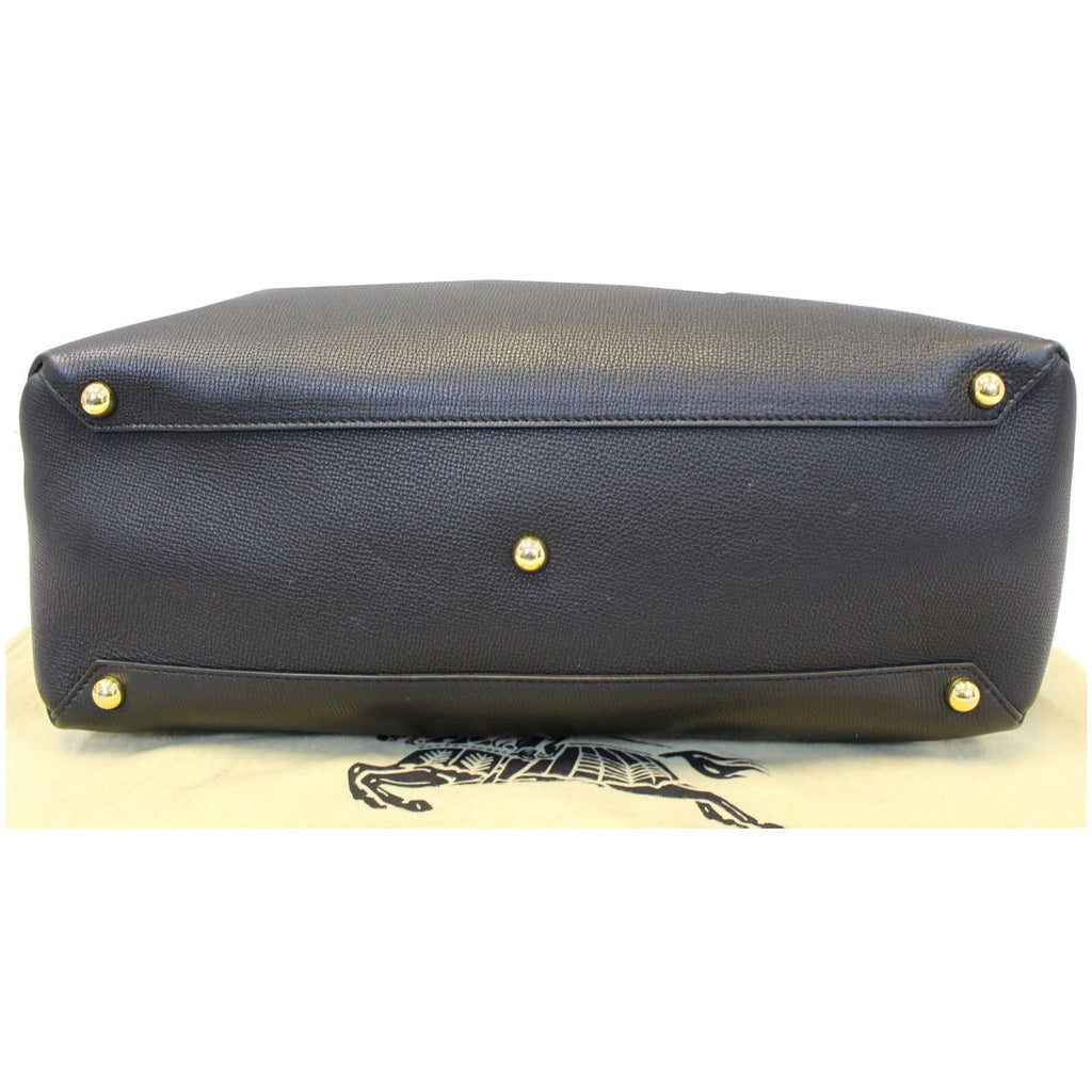 BURBERRY Large Banner Calf Leather House Check Tote Bag Black