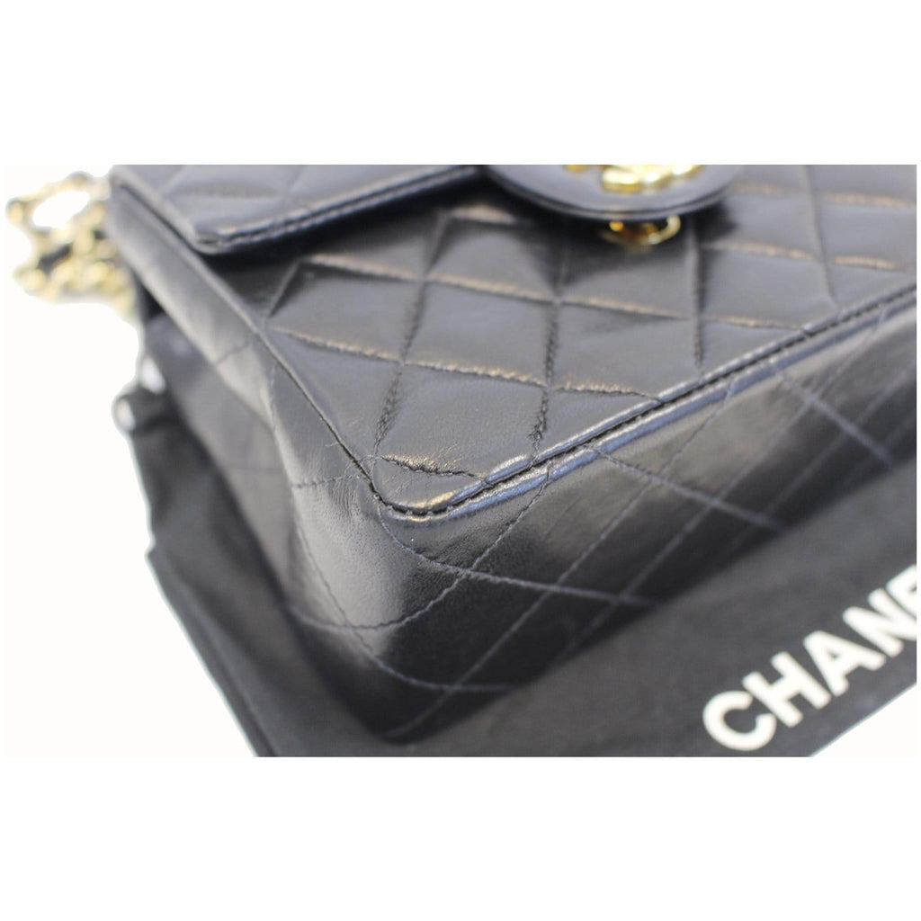 CHANEL Mini Flap Lambskin Leather Crossbody Bag Black