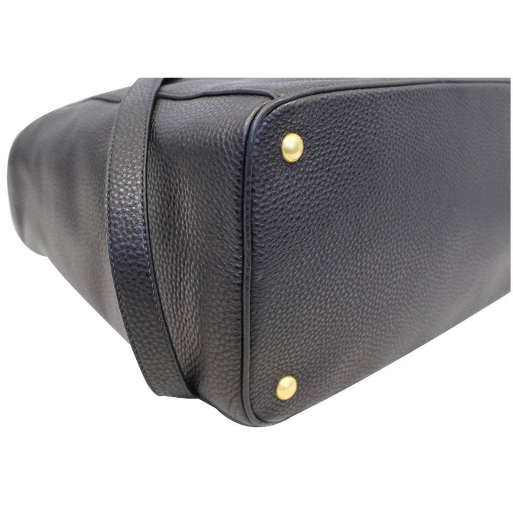 PRADA Vitello Daino Leather Shopping Tote Bag Black