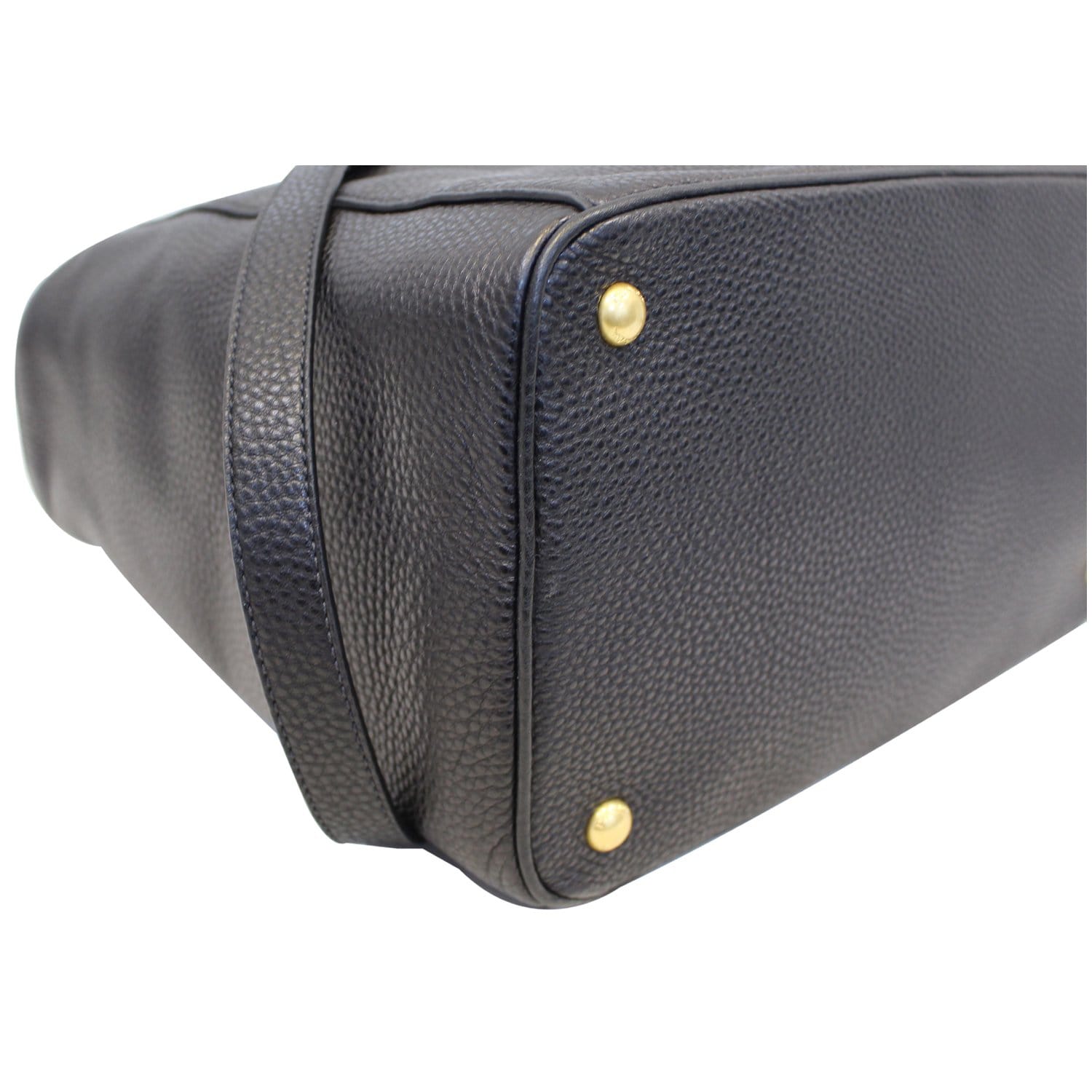 PRADA Vitello Daino Leather Shopping Tote Bag Black