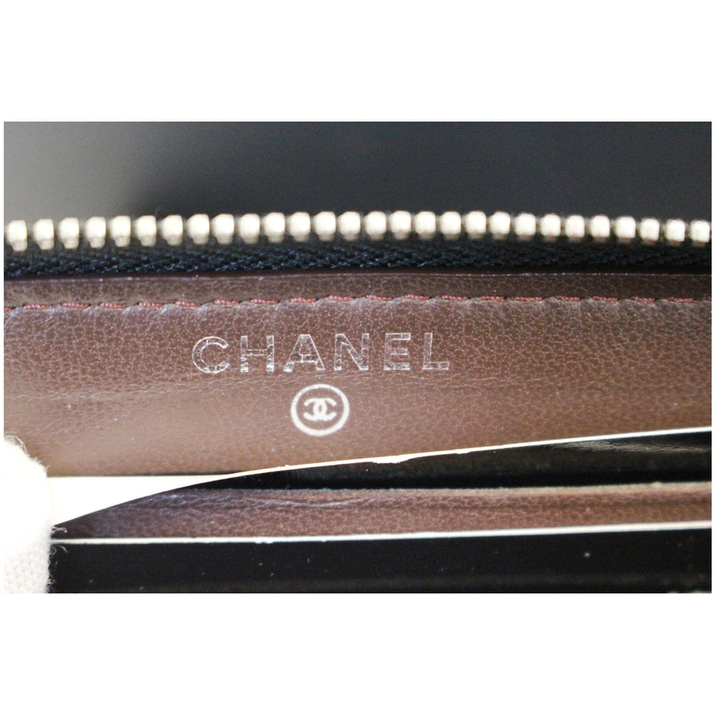 CHANEL Lambskin Chevron Zip Around Wallet Black
