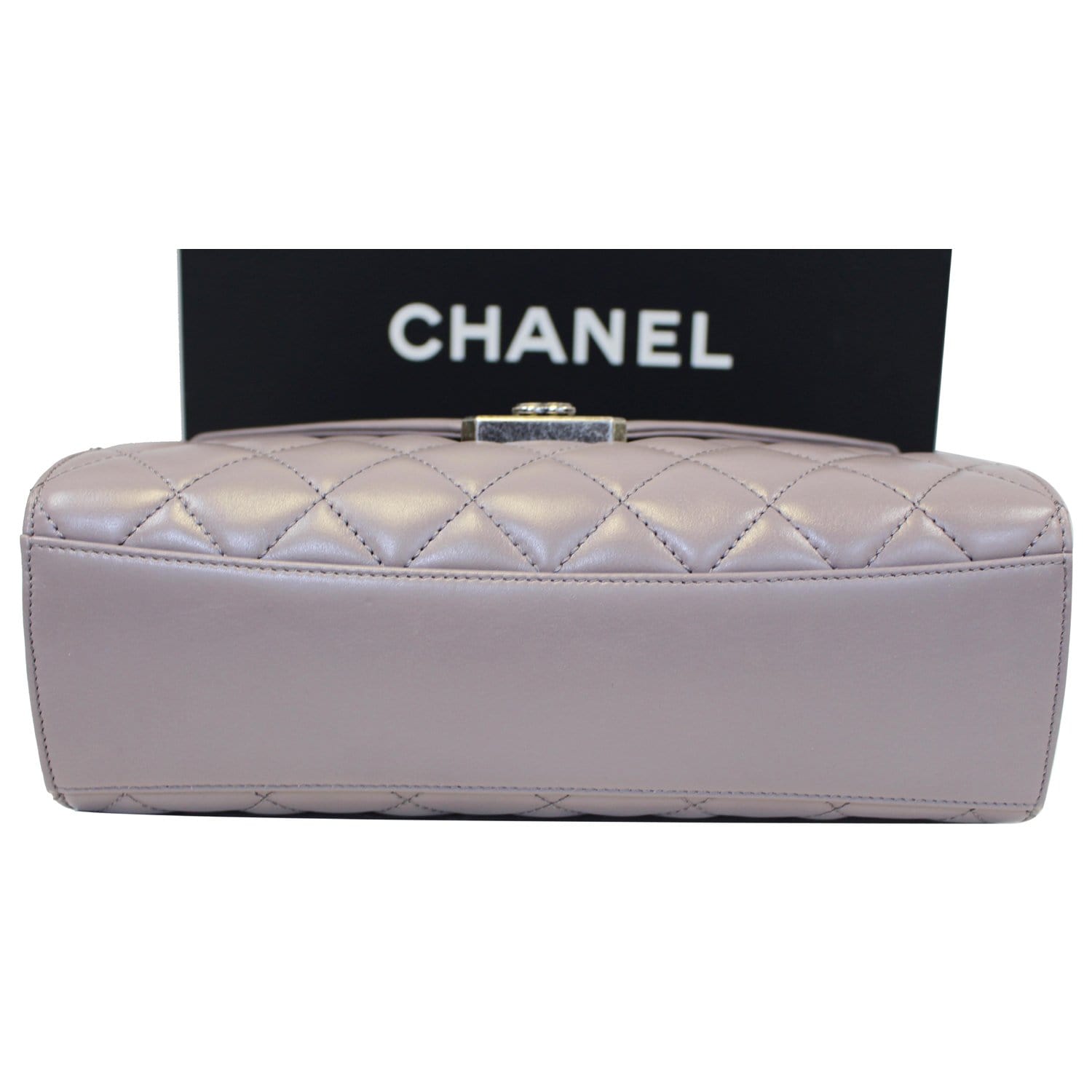CHANEL Quilted Sheepskin Flap Bag with Handle Lilac