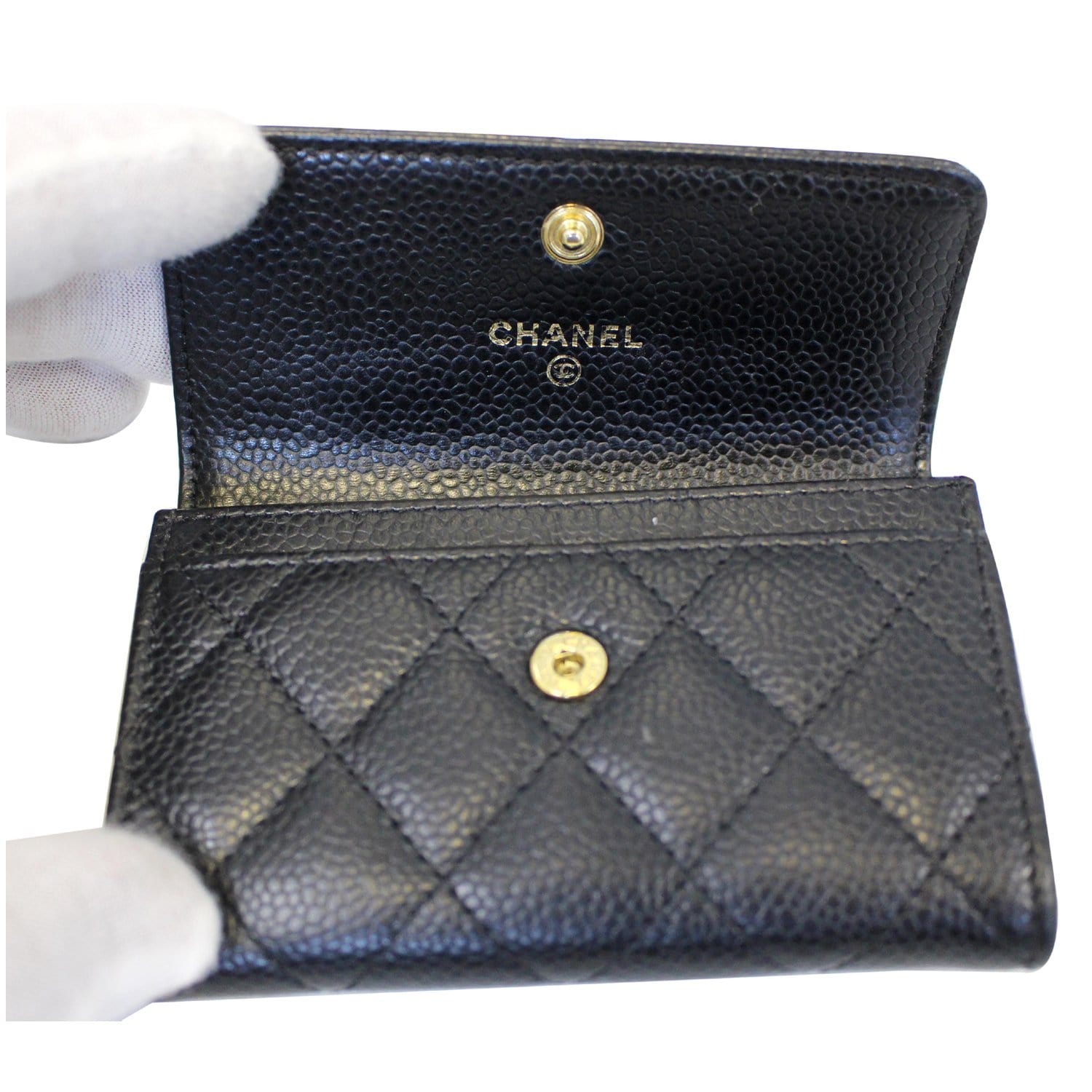 CHANEL Flap Caviar Leather Card Holder Black