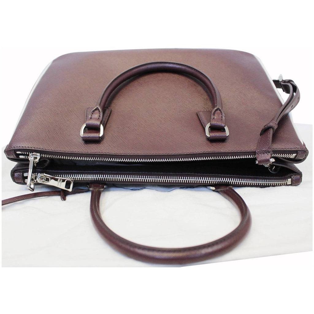 PRADA Lux Large Saffiano Leather Tote Shoulder Bag Burgundy