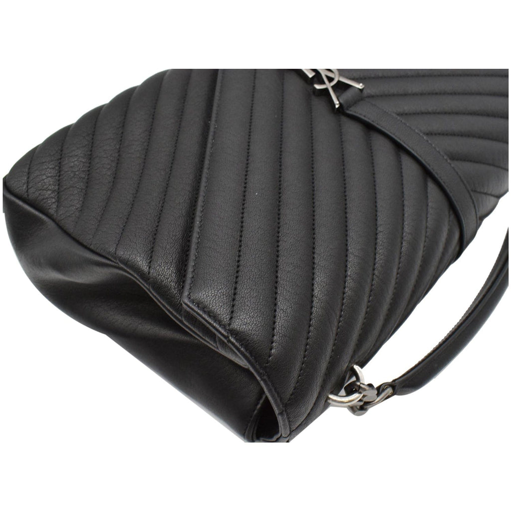 YVES SAINT LAURENT College Medium Flap Matelassé Leather Shoulder Bag Black