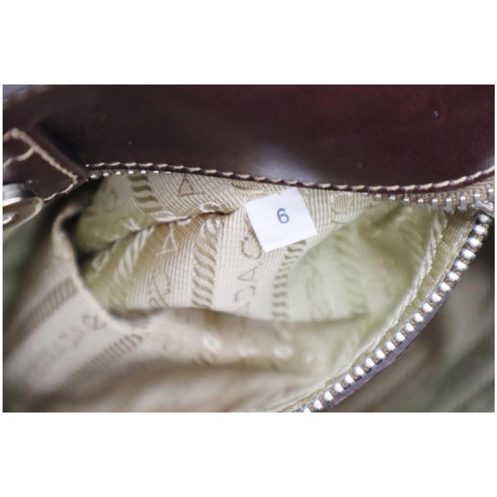 PRADA Jacquard Logo Canvas Leather Tote Shoulder Bag Beige