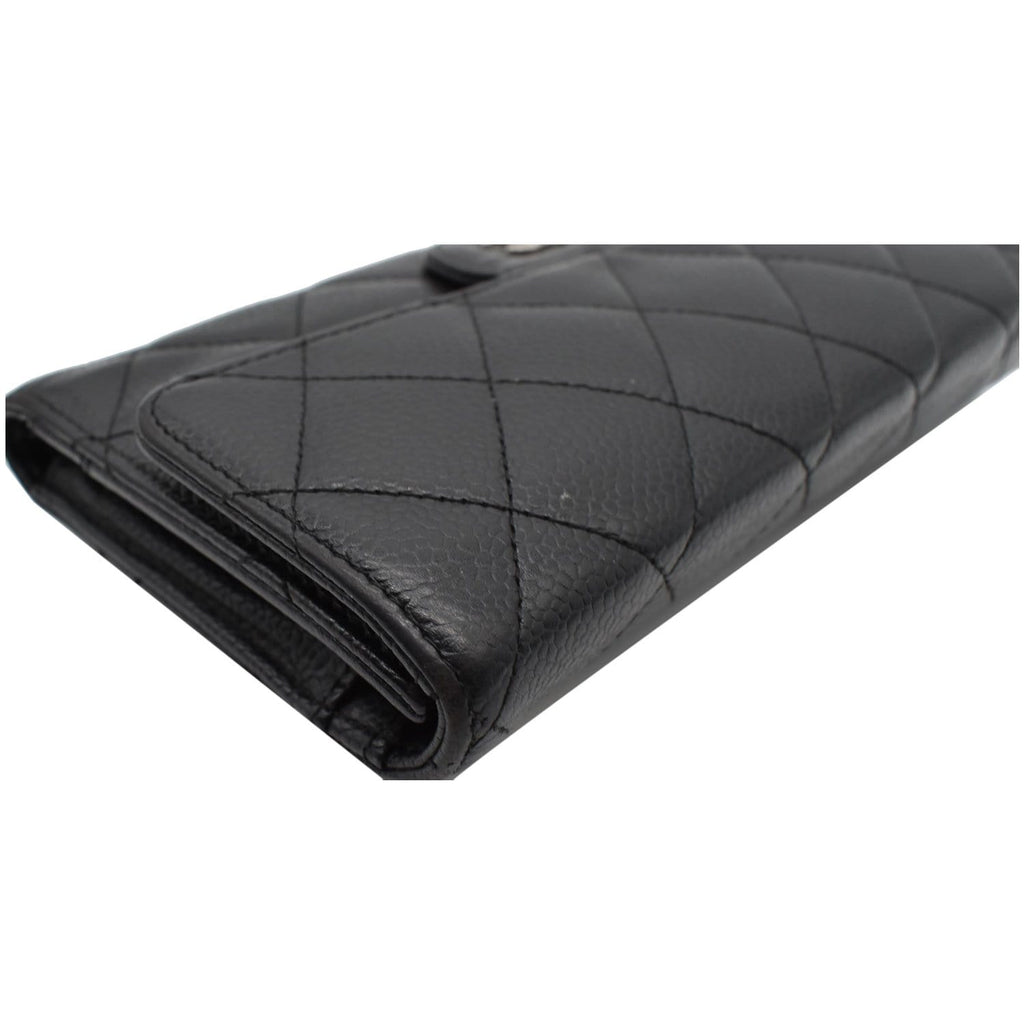 CHANEL Classic Flap Caviar Leather Card Holder Wallet Black
