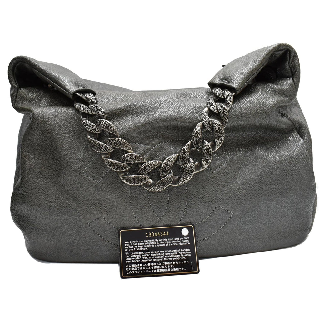 CHANEL 31 Small CC Caviar Leather Hobo Bag Grey