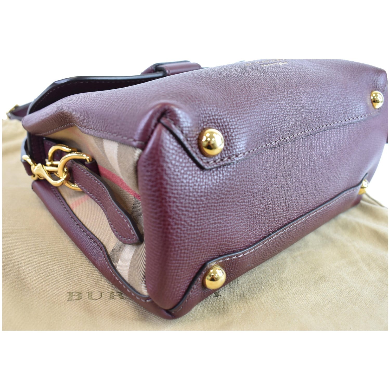 BURBERRY Camberley Small House Check Tote Shoulder Bag Dark Red