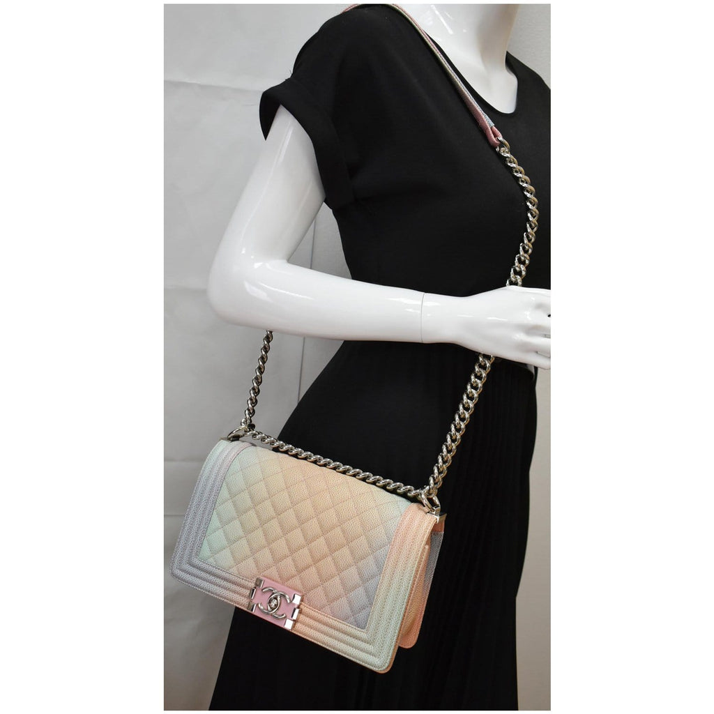 CHANEL Medium Rainbow Boy Flap Caviar Leather Shoulder Bag Multicolor