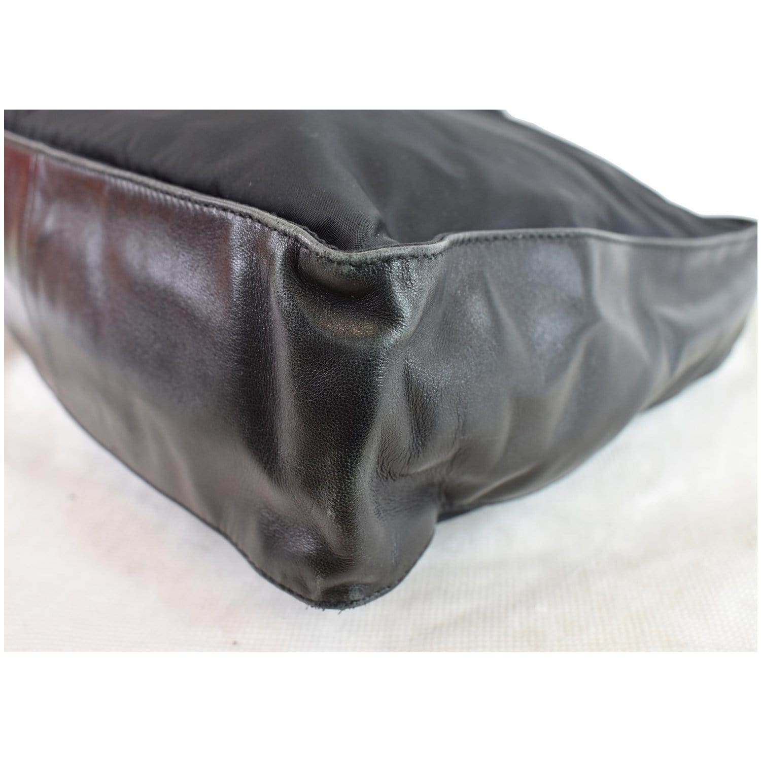PRADA Nylon Leather Strap Shoulder Bag Black