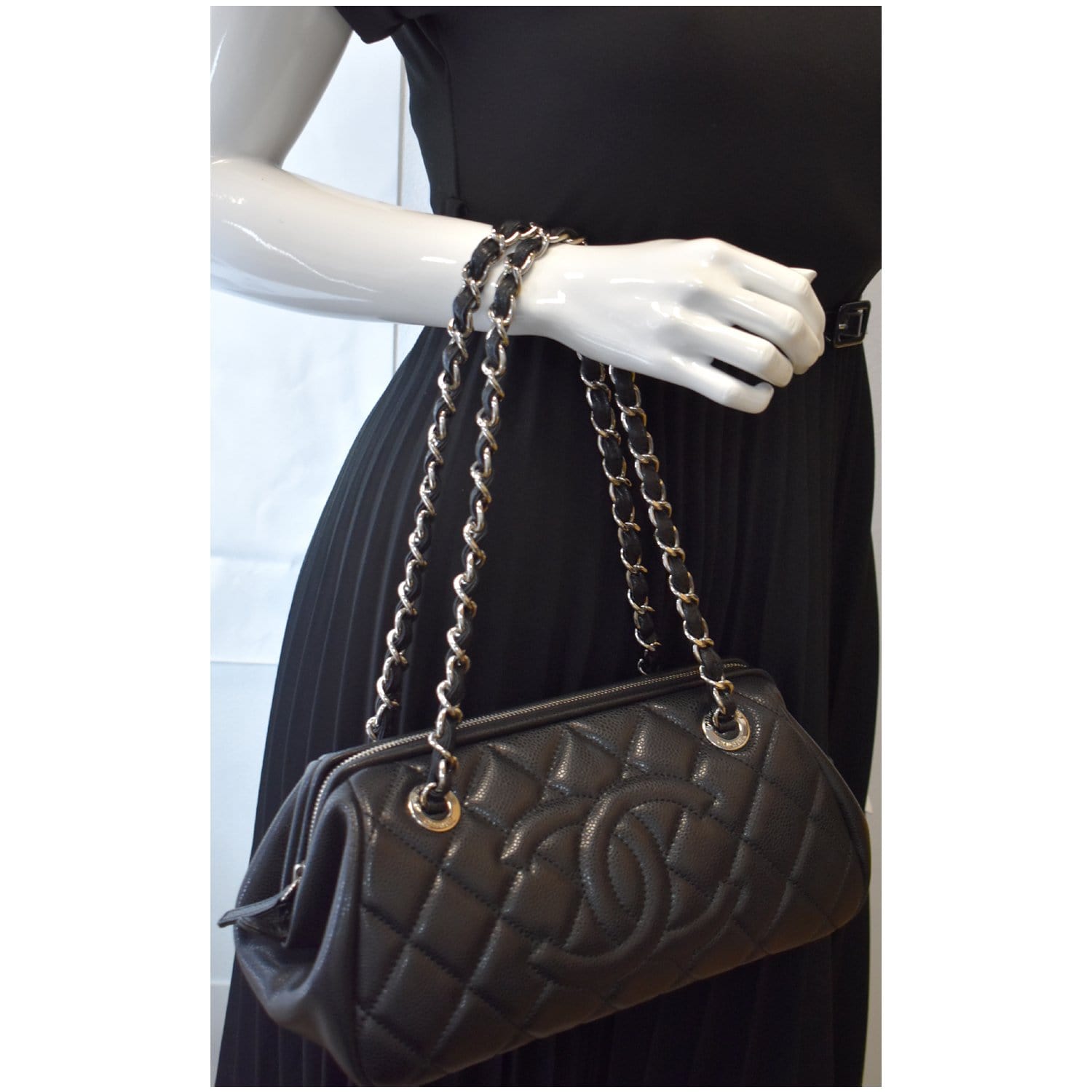 CHANEL Timeless CC Quilted Caviar Leather Small Chain Bowler Bag Black - 15% OFF