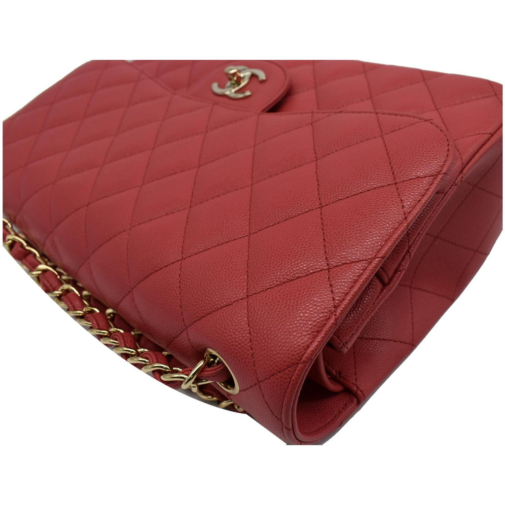 CHANEL Classic Medium Double Flap Caviar Leather Shoulder Bag Rose Pink