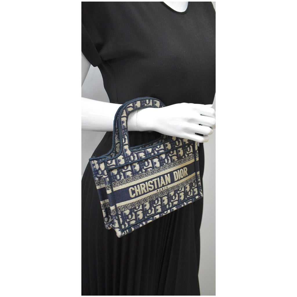 CHRISTIAN DIOR Mini Dior Book Oblique Embroidery Tote Bag Blue