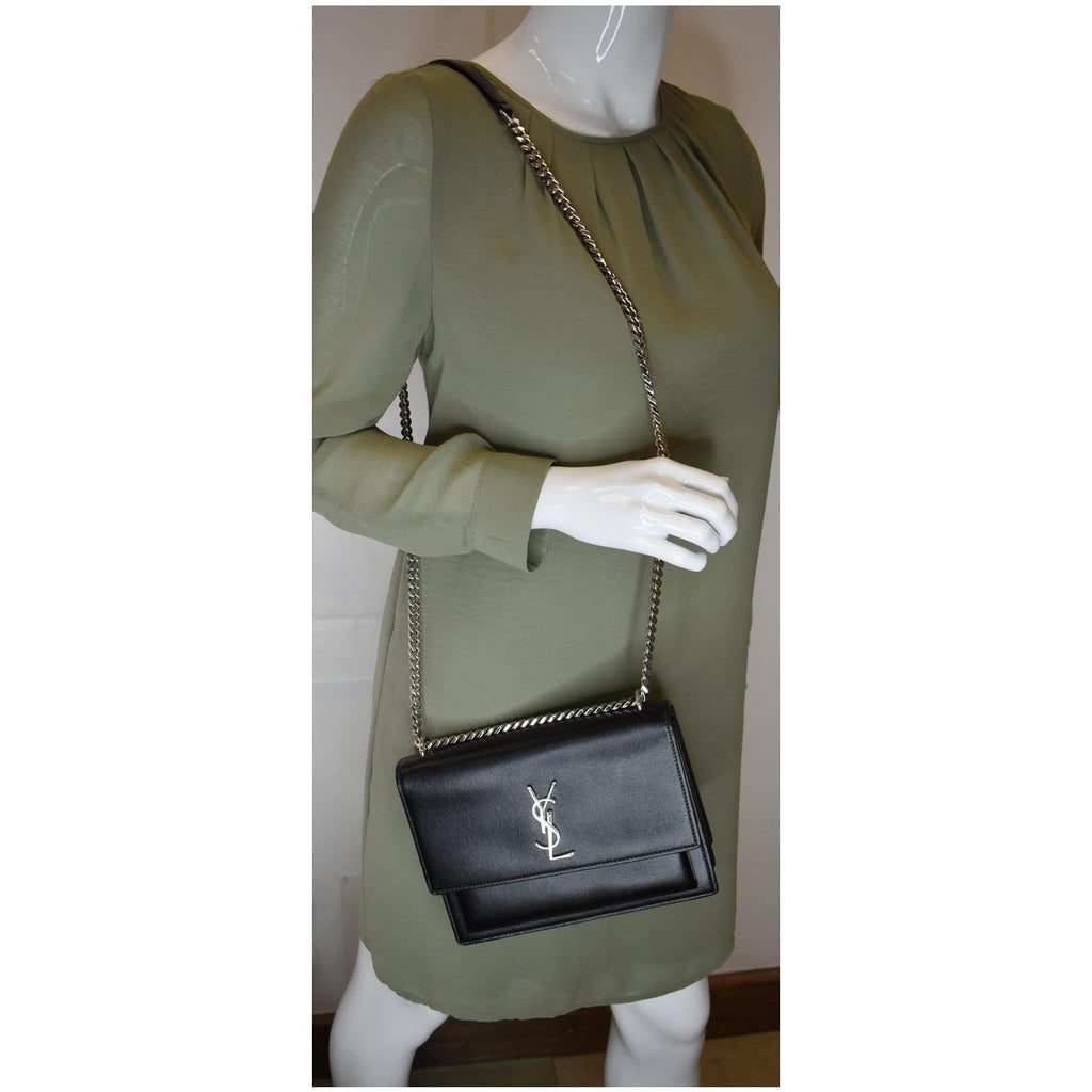 YVES SAINT LAURENT Sunset Medium Leather Shoulder Bag Black