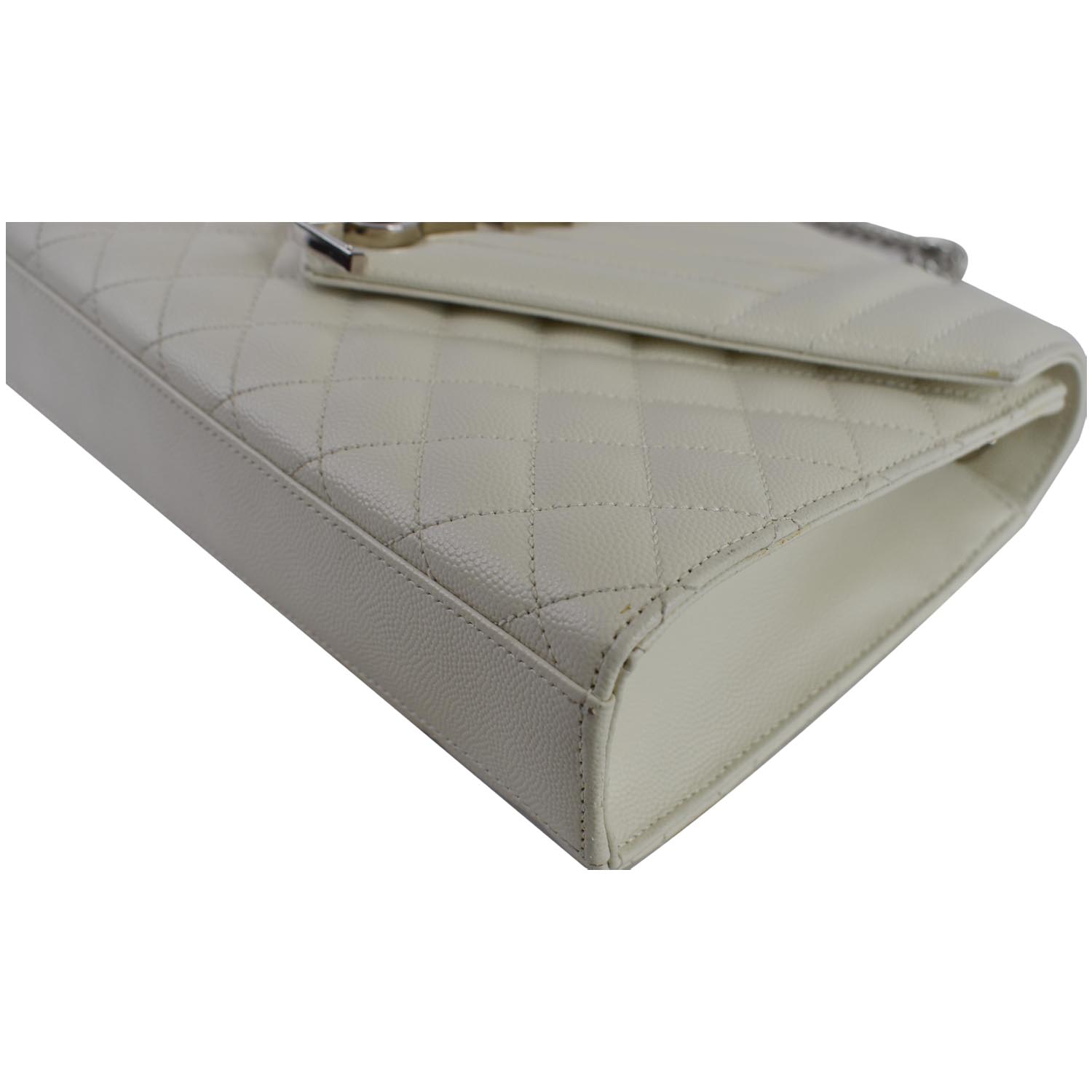 YVES SAINT LAURENT Envelope Medium Chain Leather Shoulder Bag White