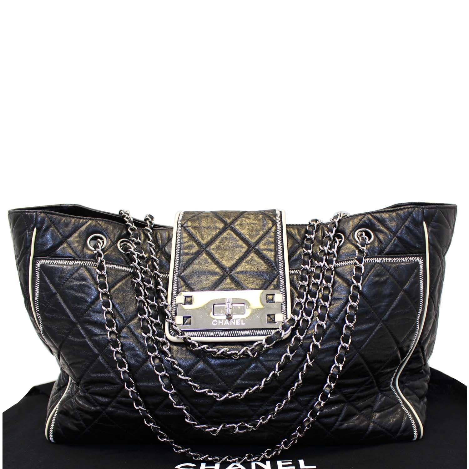 CHANEL East West Large Lambskin Quilted Leather Tote Shoulder Bag Black