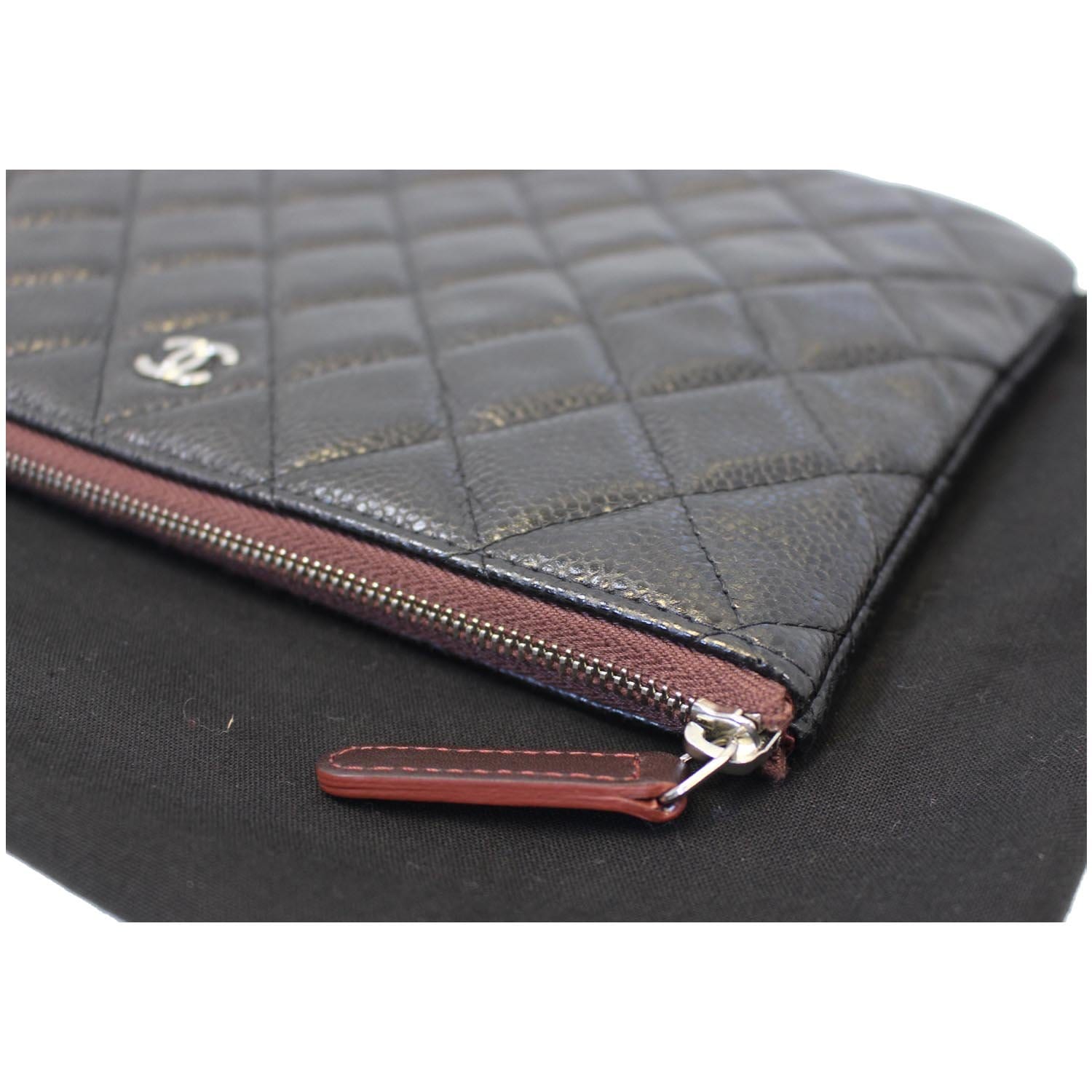 CHANEL Caviar Leather Large O-Case Zip Pouch Black