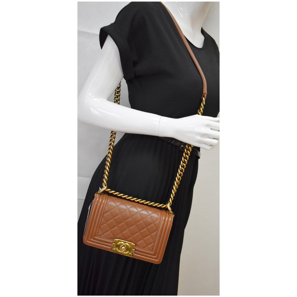 CHANEL Small Boy CC Chain Leather Shoulder Bag Brown